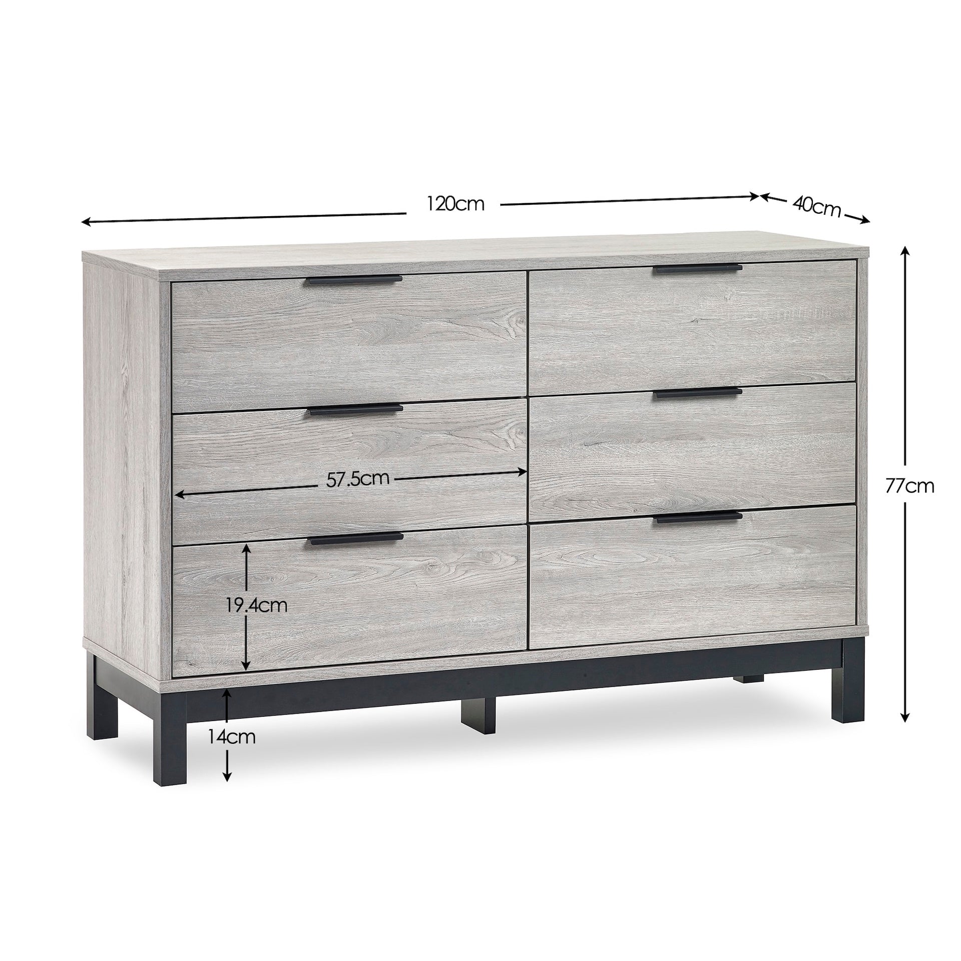 Bali 6 Drawer Wide Chest - Grey Oak