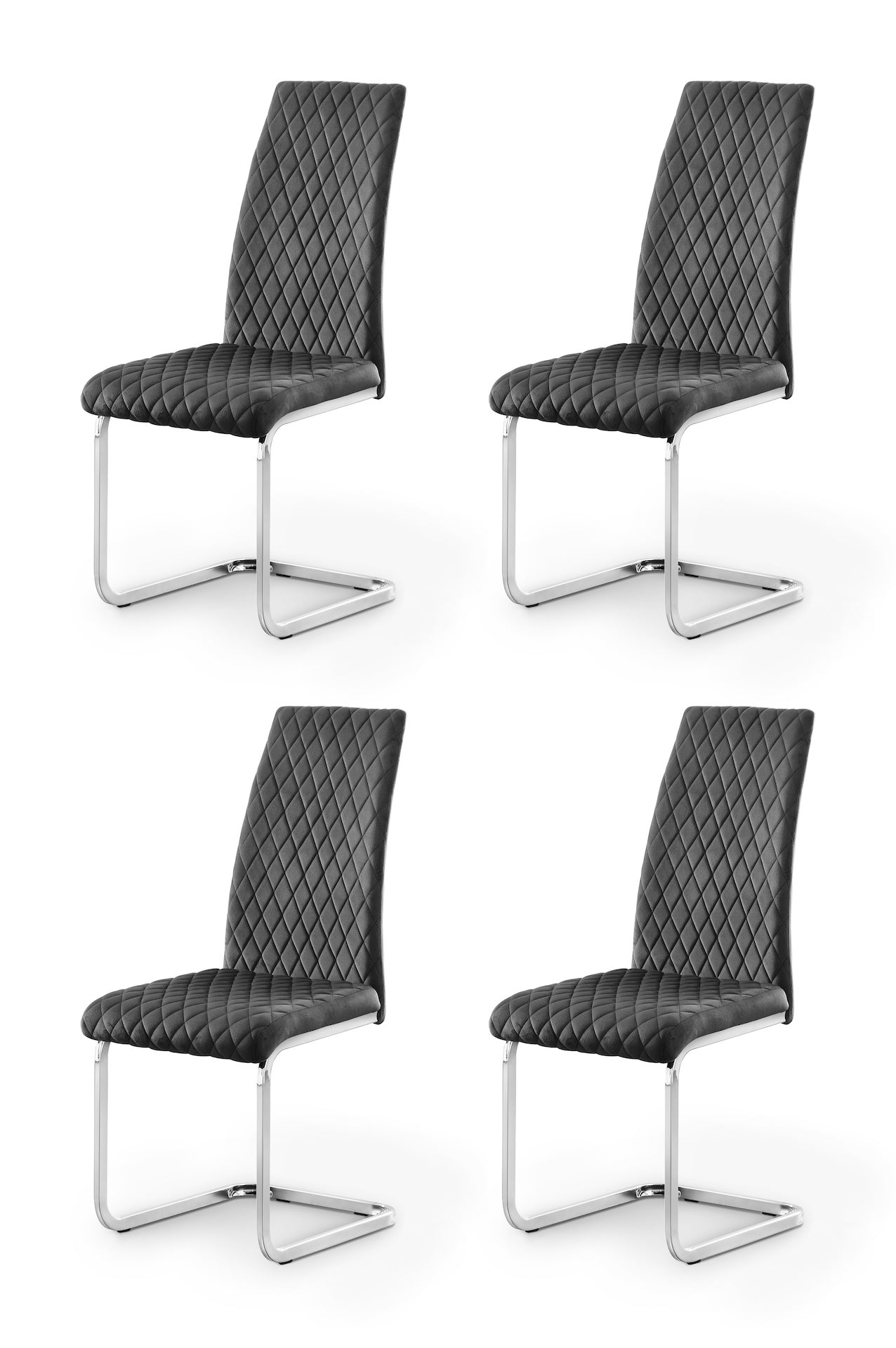 Calabria Velvet Cantilever Chairs - Grey (Set Of 4)