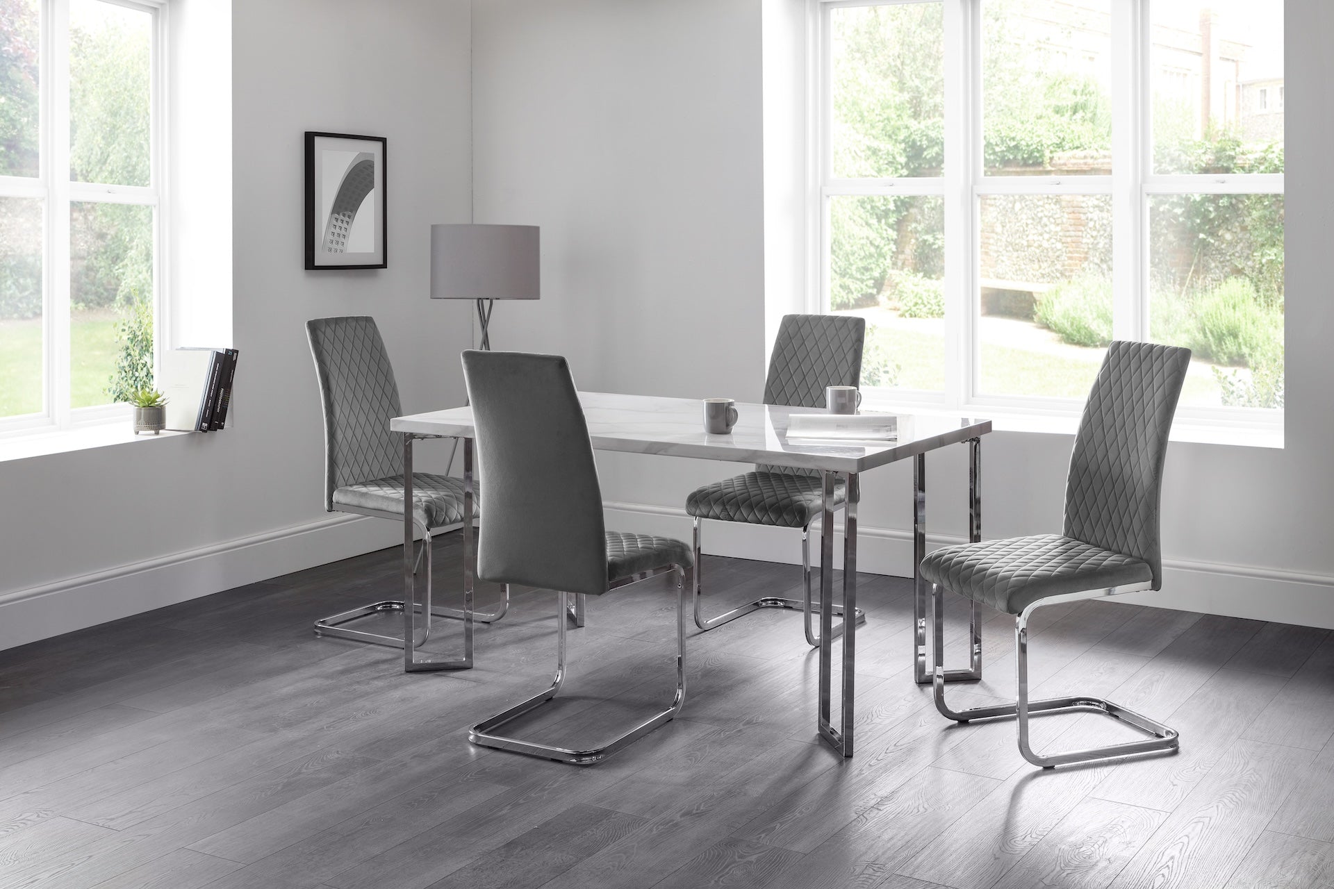 Calabria Velvet Cantilever Chairs - Grey (Set Of 4)