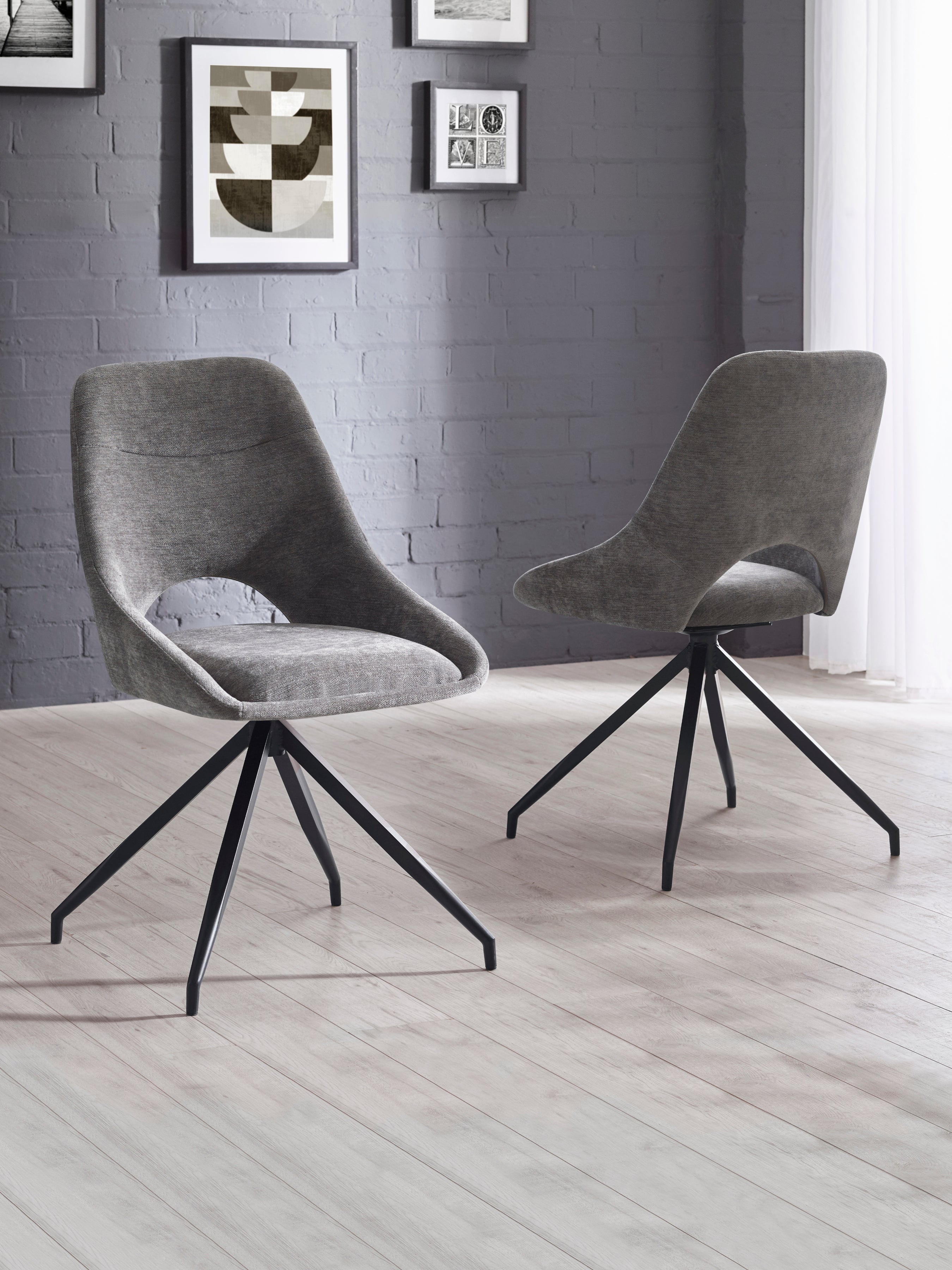 Jonah Grey Chenille Upholstered Dining Chairs (Set of 2)