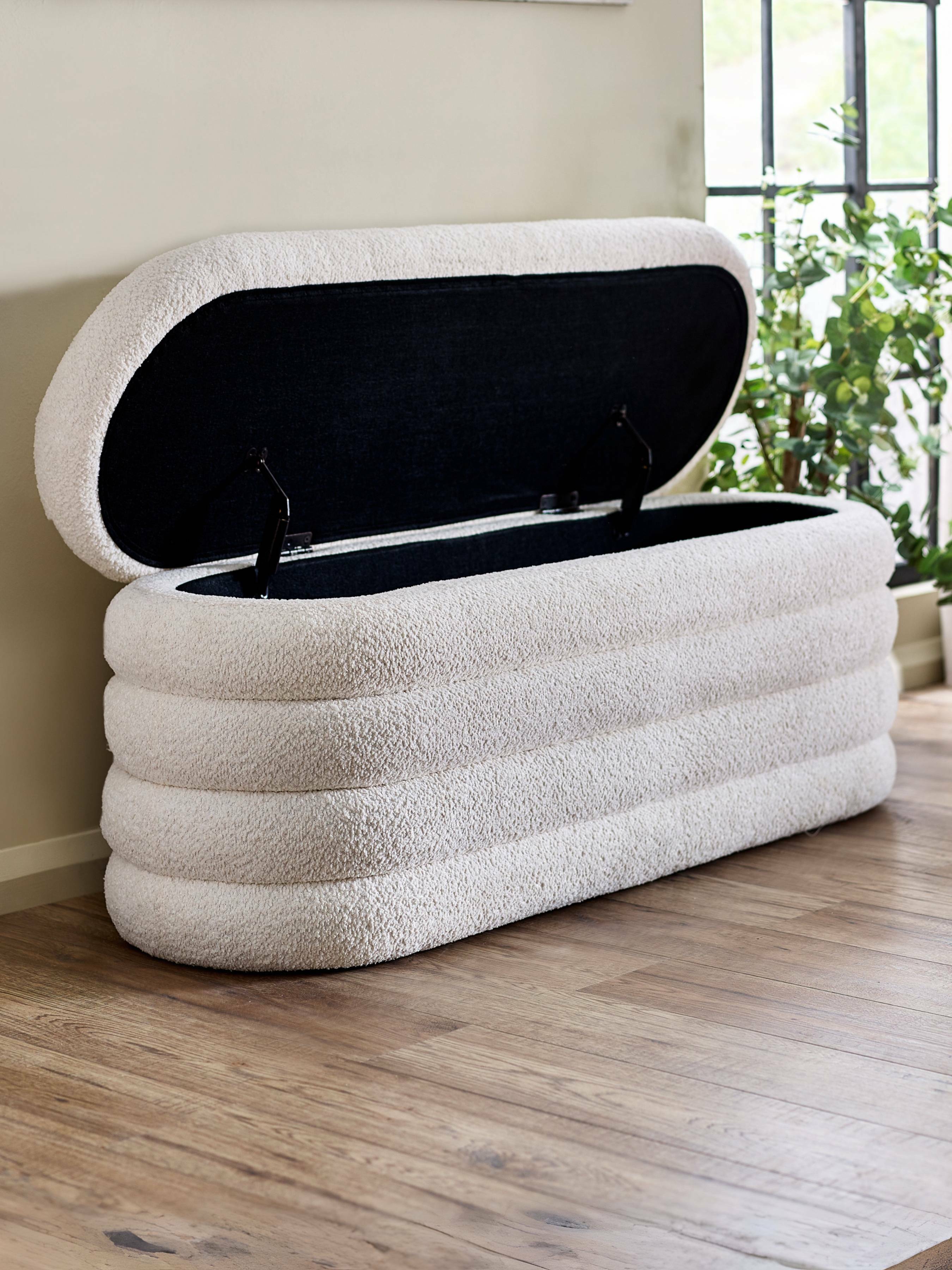 Hailey Ivory Boucle Upholstered Ottoman Storage Bench