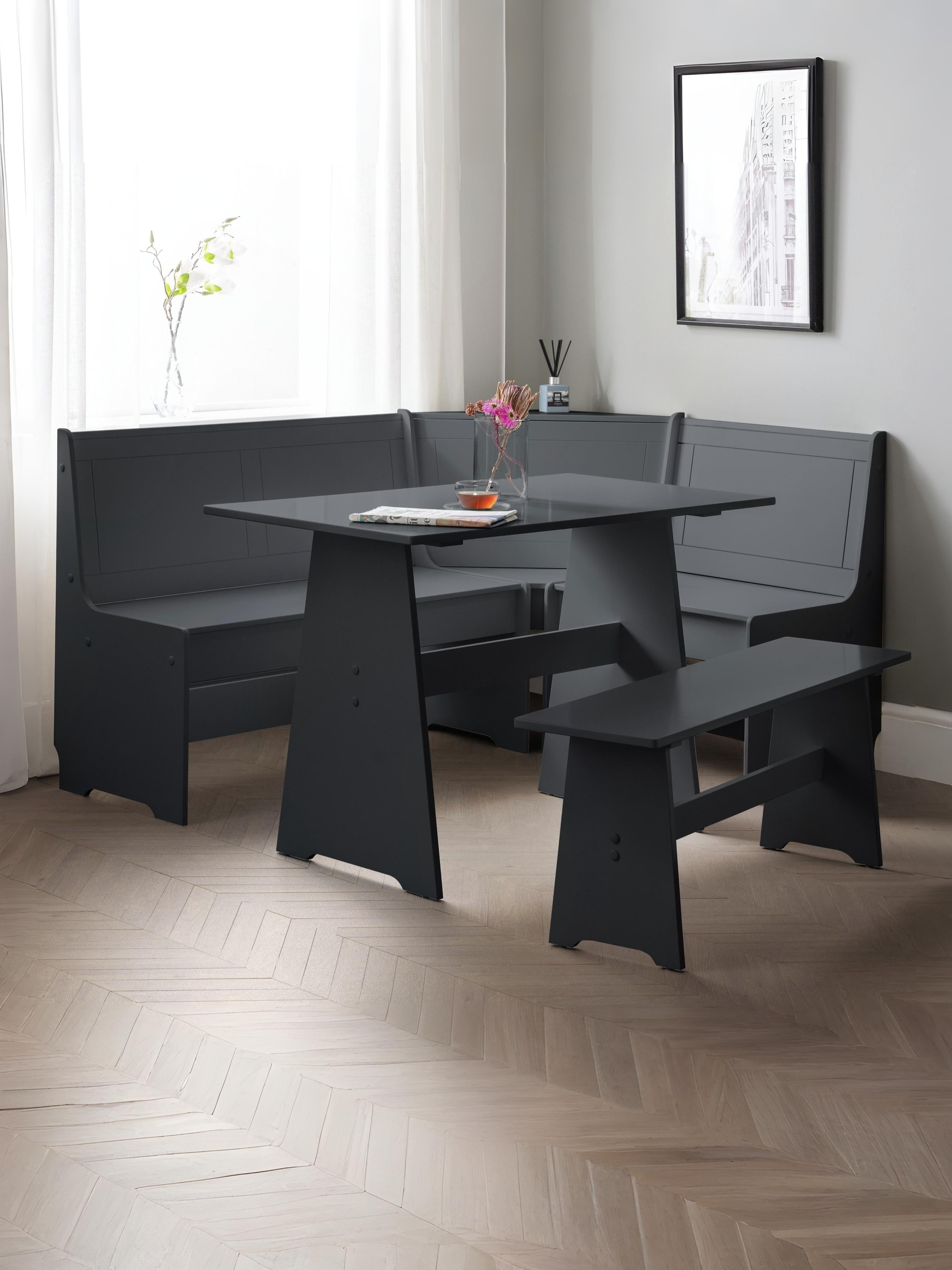 Newport Corner Dining Set With Storage Bench - Anthracite