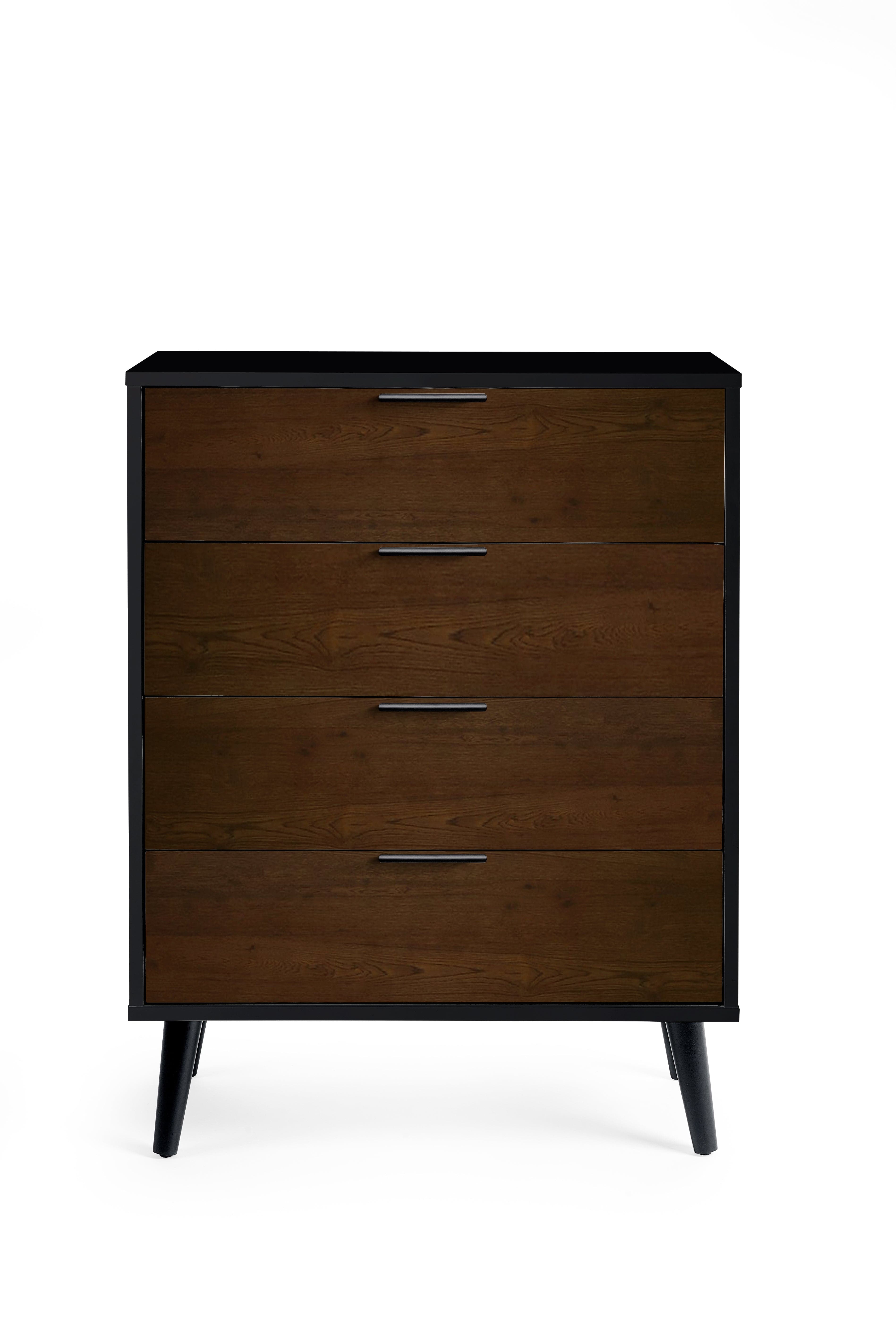 Julian Bowen Chest Of Drawers Alba 4 Drawer Wide Chest - Walnut/Black Bed Kings