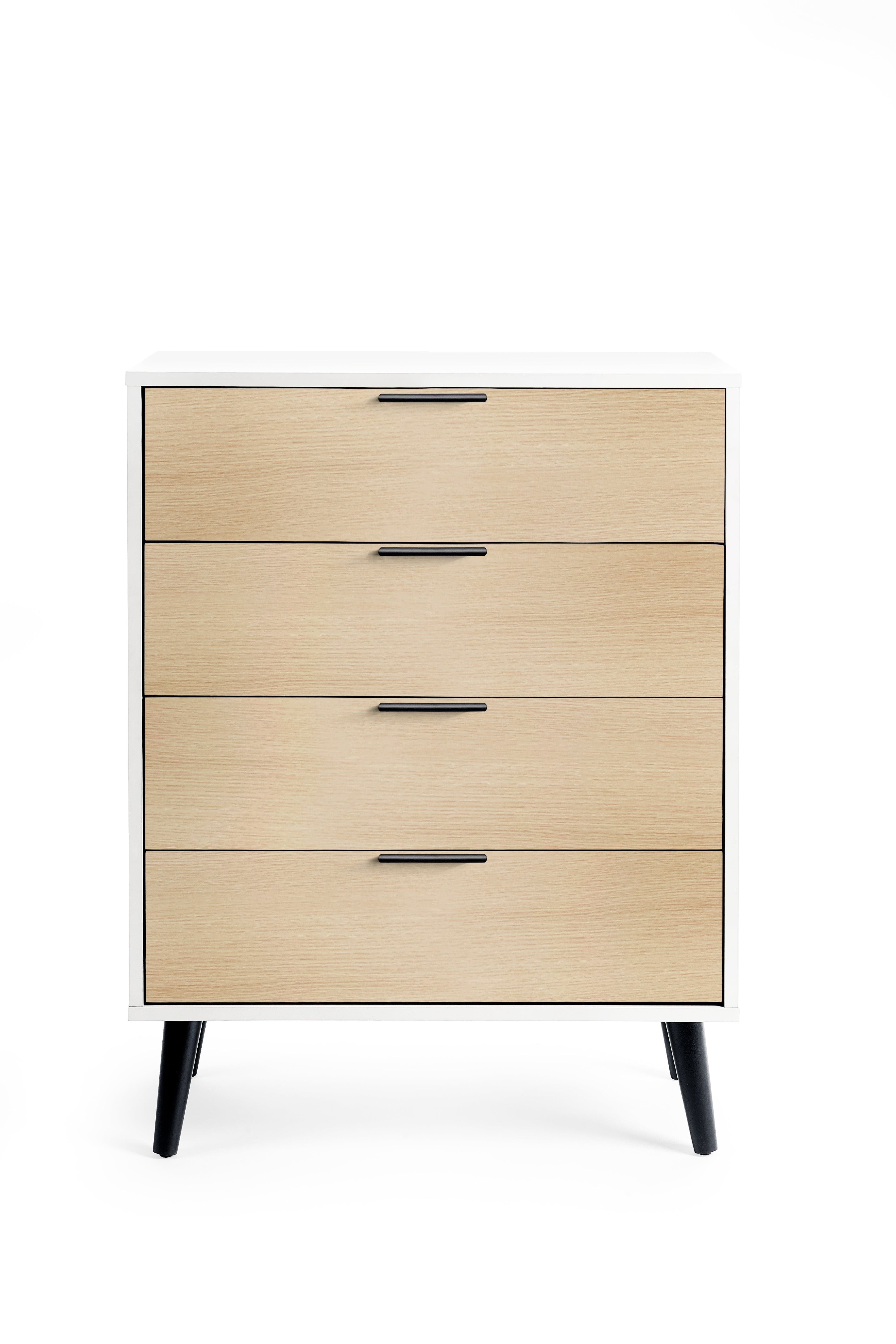 Julian Bowen Chest Of Drawers Alba 4 Drawer Wide Chest - White/Oak Bed Kings