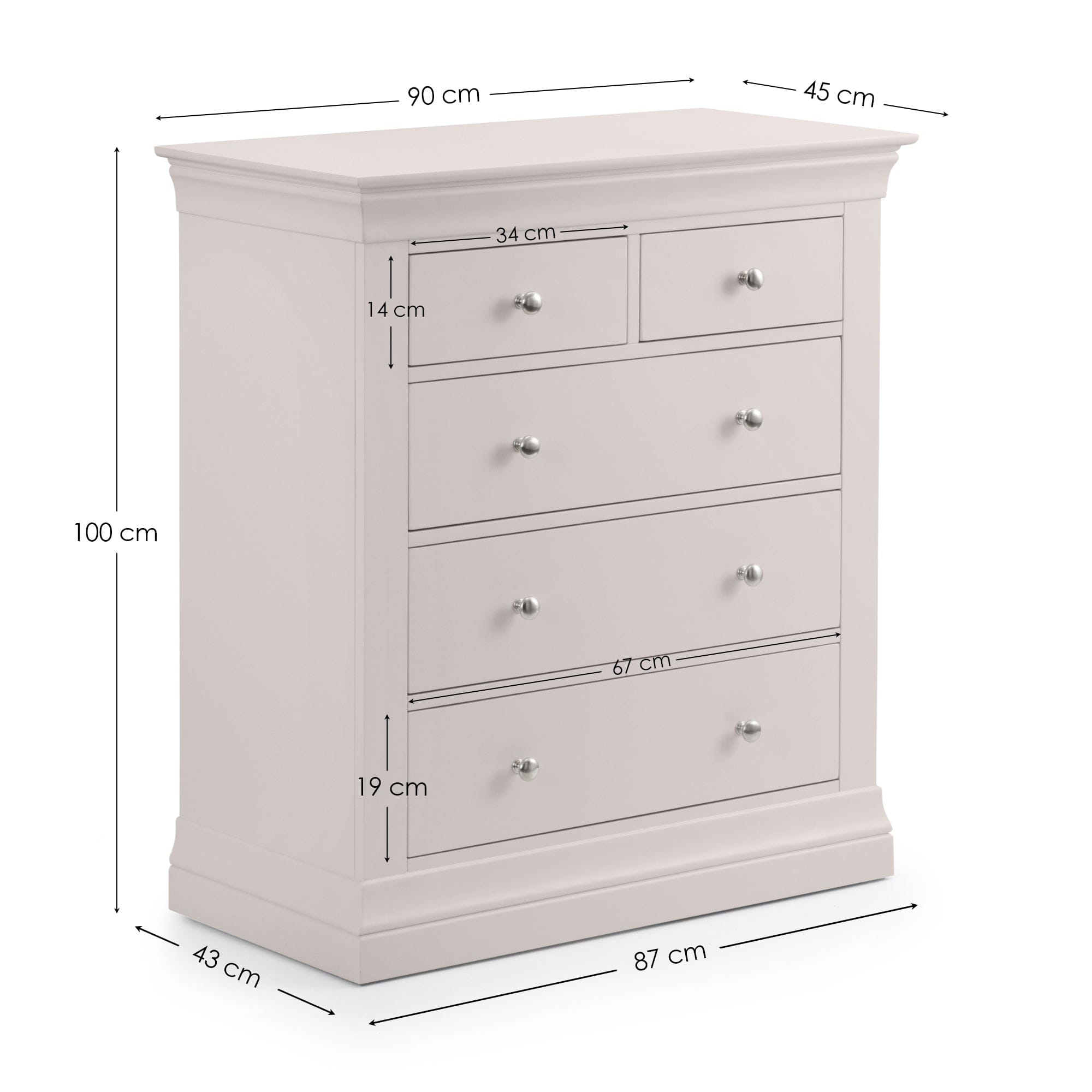 Julian Bowen Chest Of Drawers Clermont 3+2 Drawer Chest - Light Grey Bed Kings