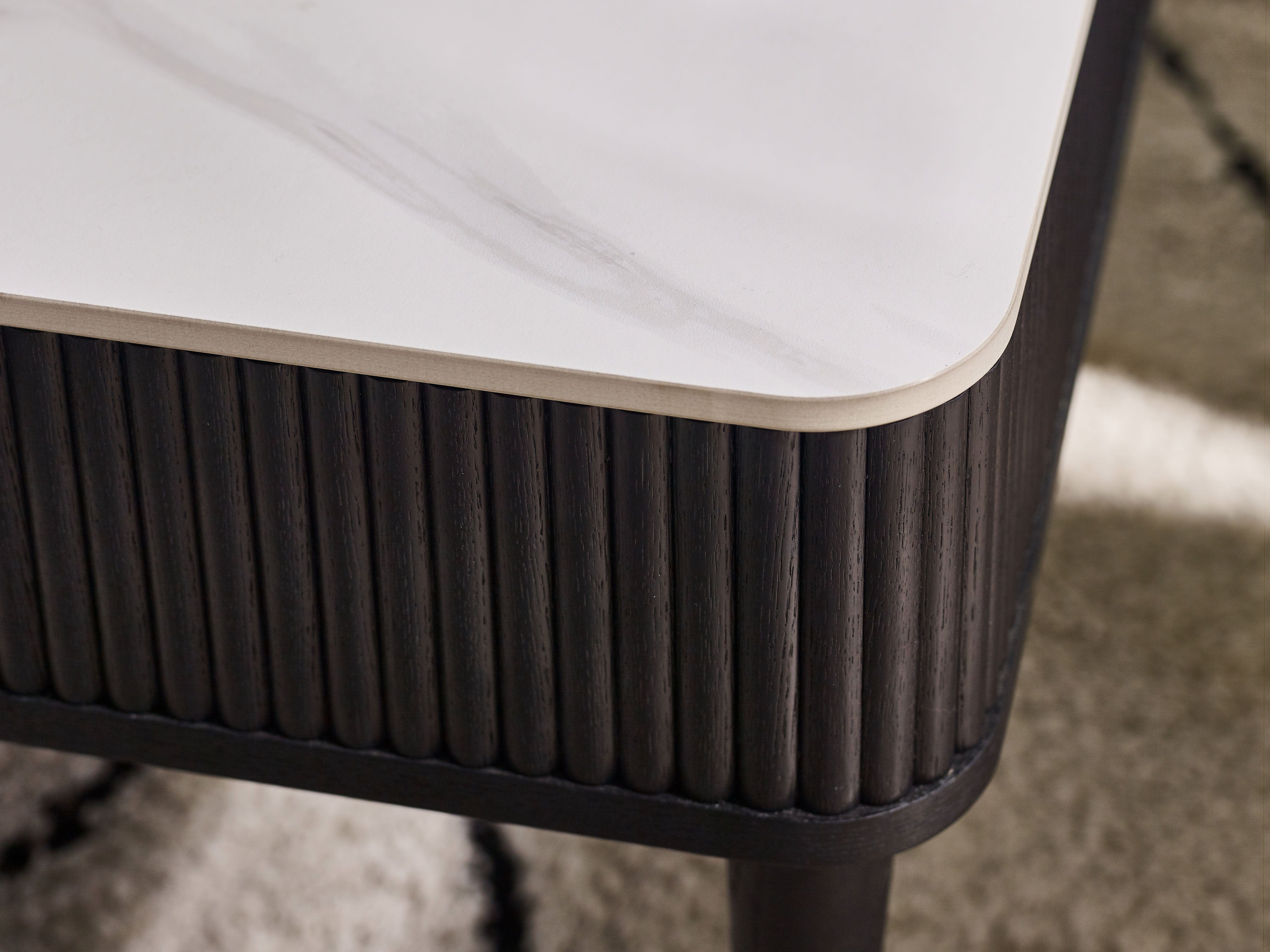 Julian Bowen Coffee Table Louis Fluted Stone Top Coffee Table With 2 Drawers - Black Bed Kings