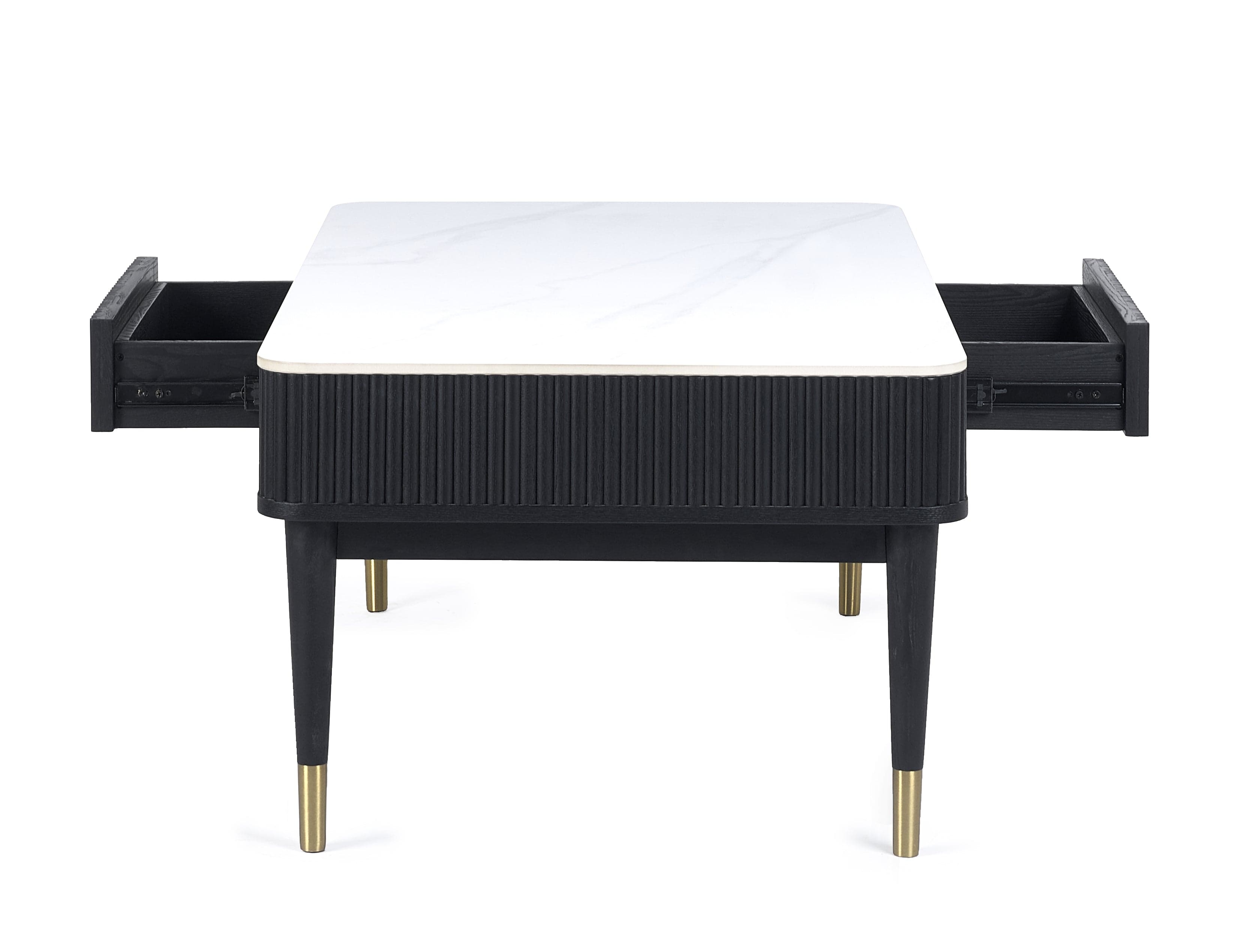 Julian Bowen Coffee Table Louis Fluted Stone Top Coffee Table With 2 Drawers - Black Bed Kings