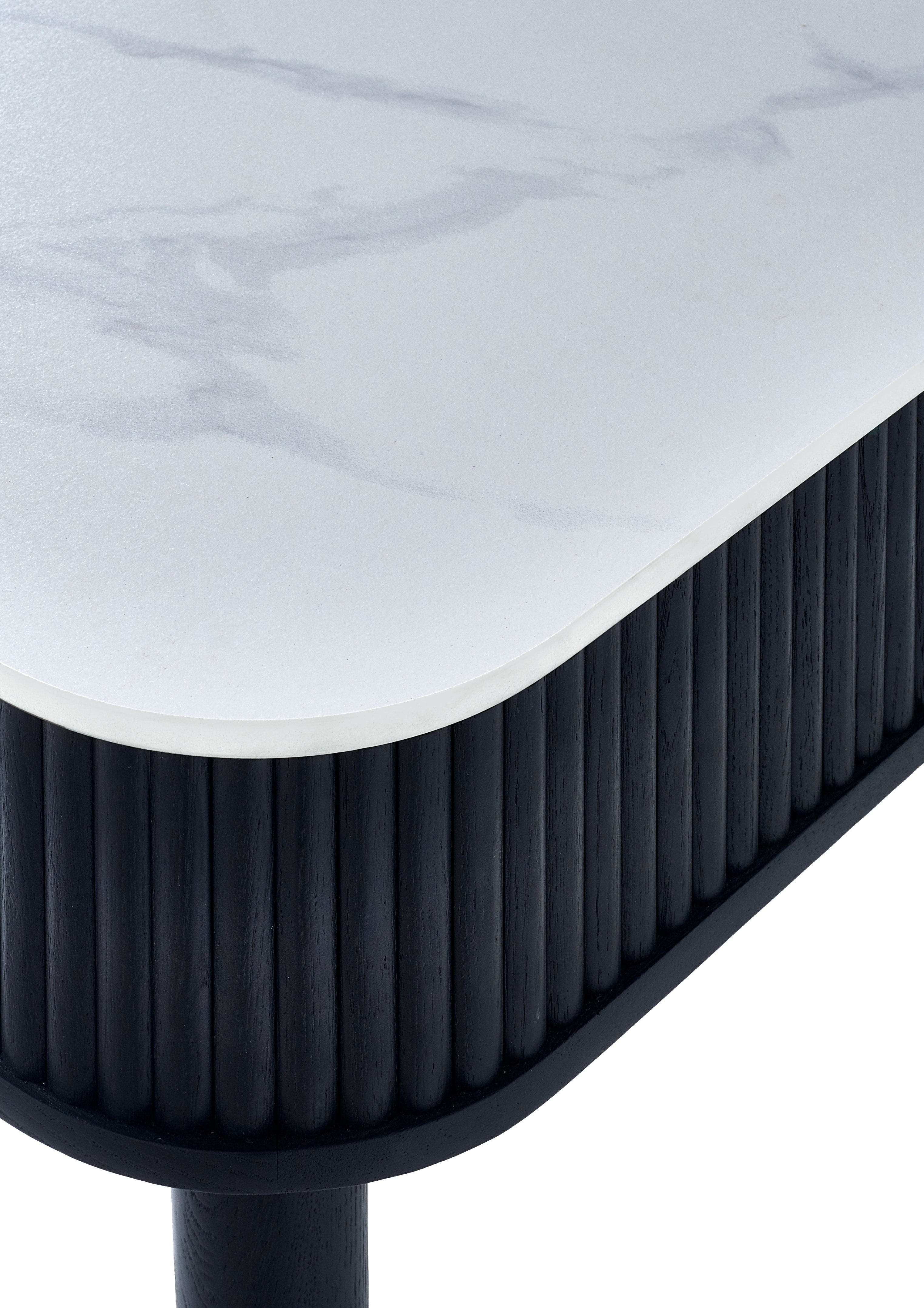 Julian Bowen Dining Table Louis Fluted Stone Top Dining Table With Drawers - Black Bed Kings