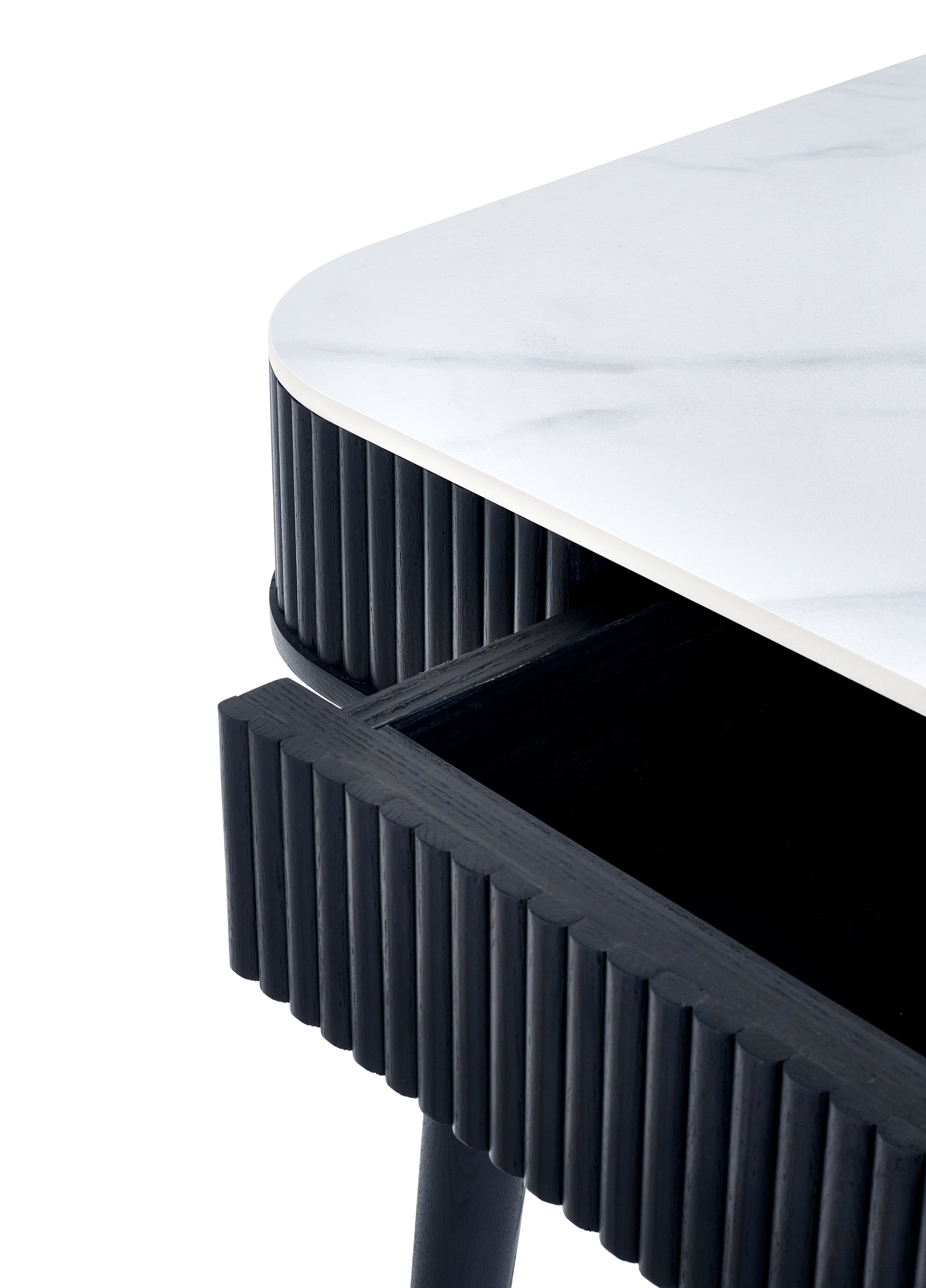 Julian Bowen Dining Table Louis Fluted Stone Top Dining Table With Drawers - Black Bed Kings