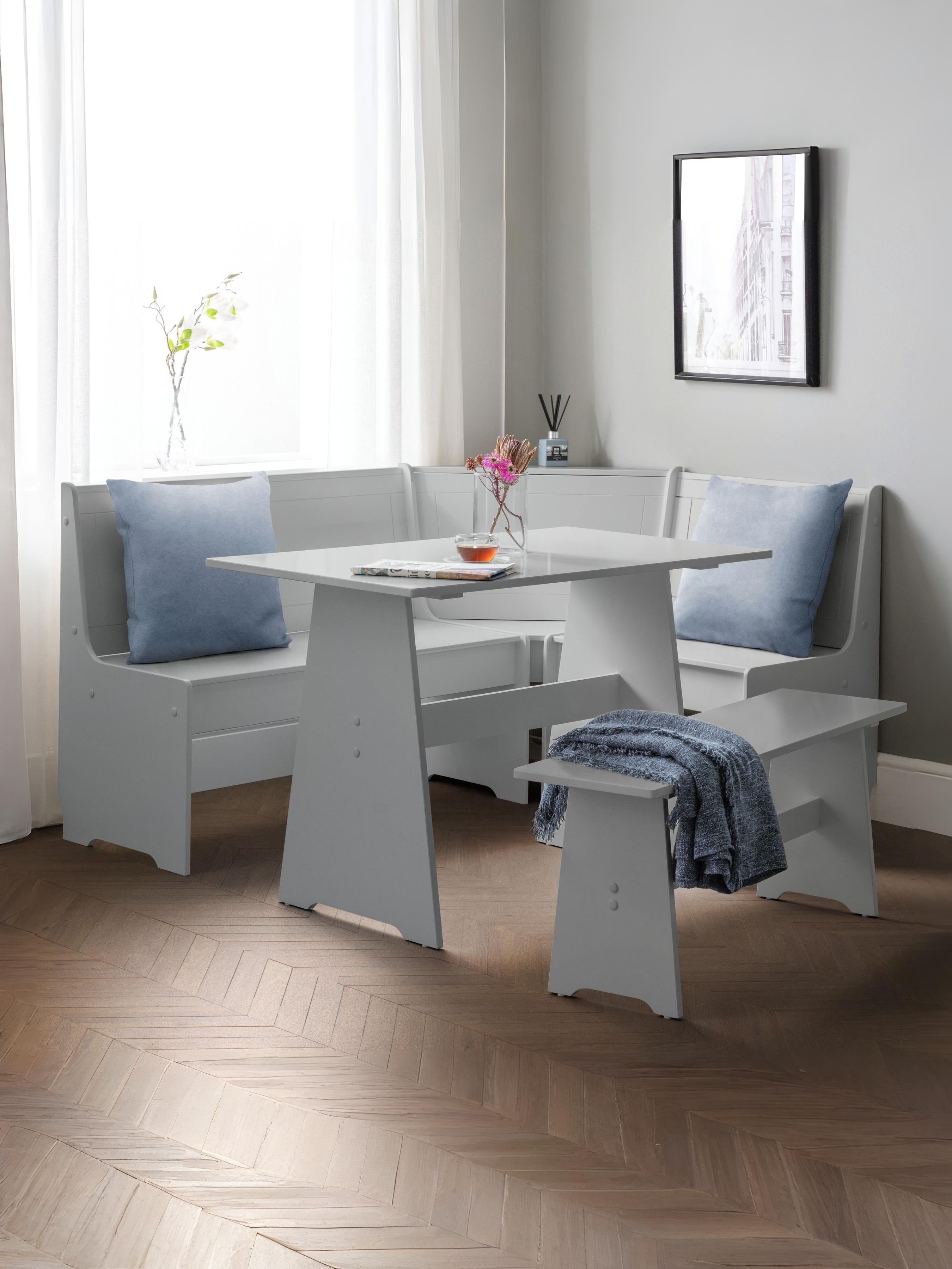 Newport Corner Dining Set With Storage Bench - Dove Grey
