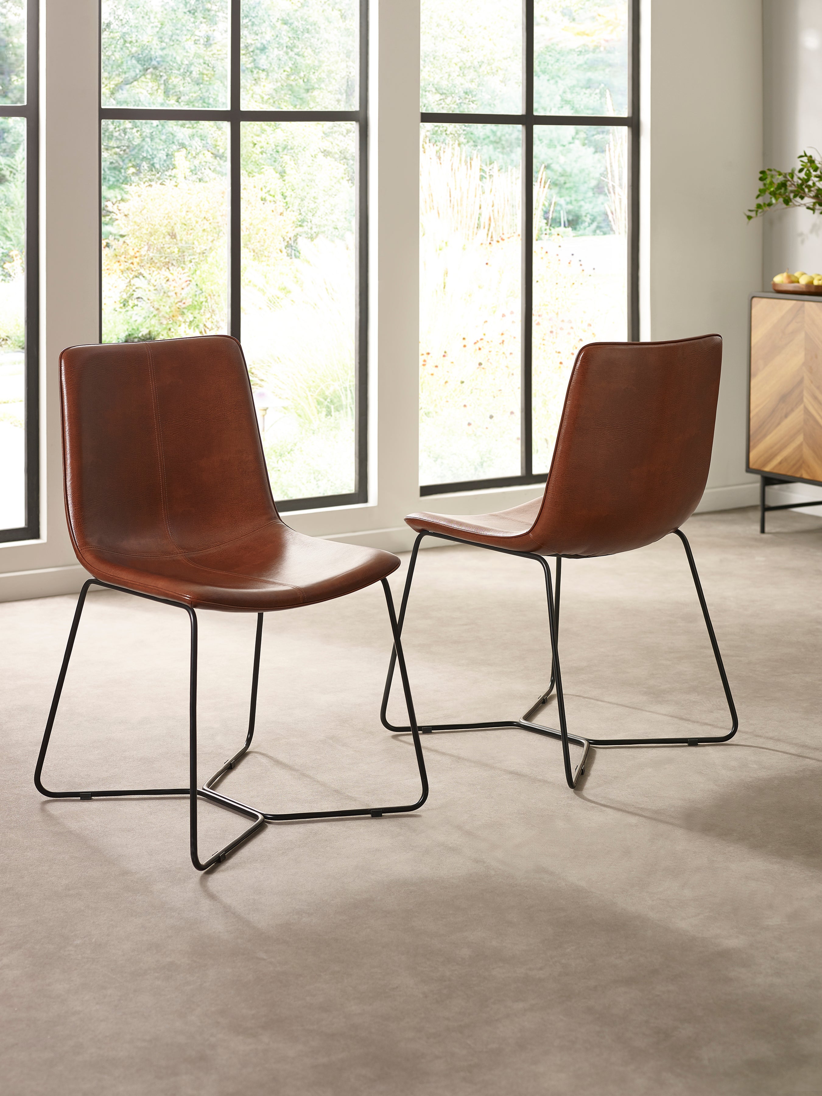 Joren Tan Brown PU Leather Dining Chairs (Set of 2)