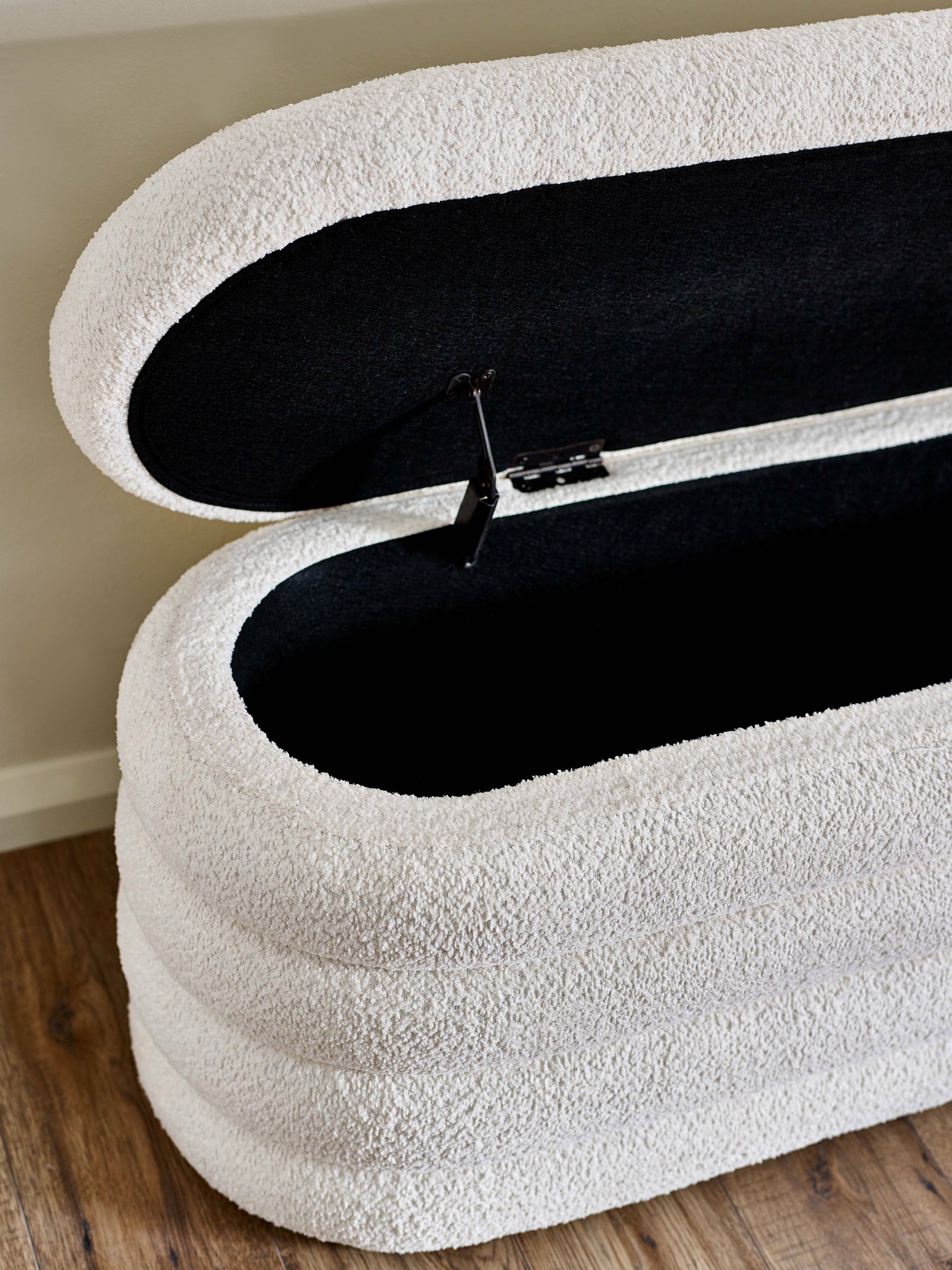 Hailey Ivory Boucle Upholstered Ottoman Storage Bench