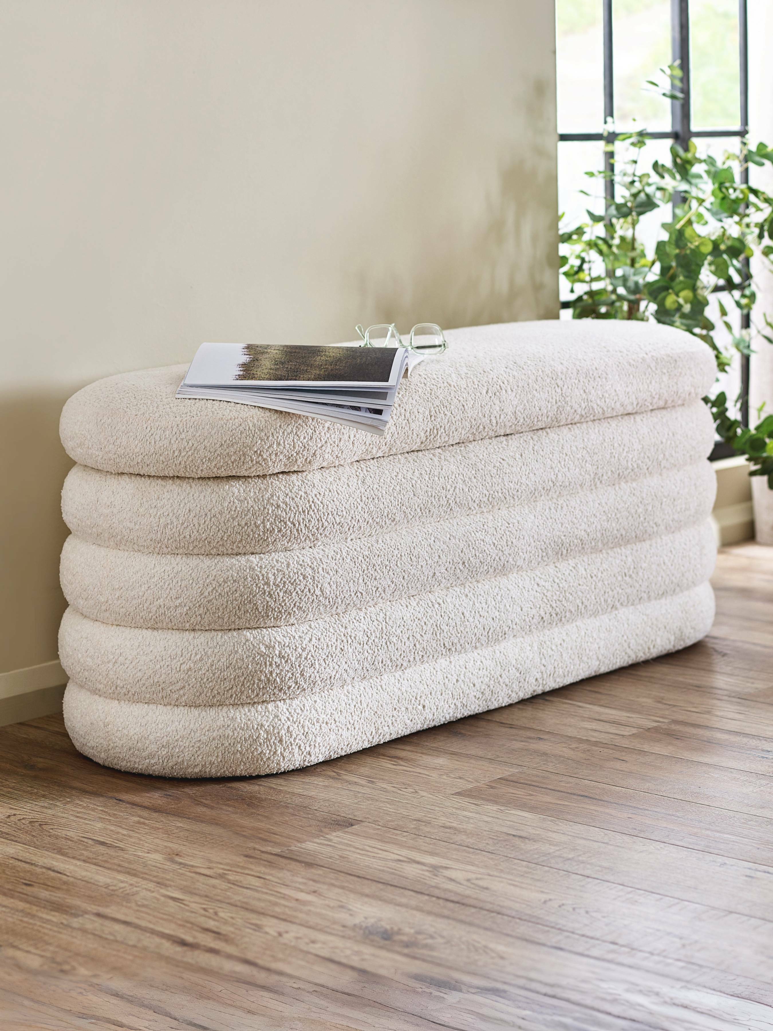 Hailey Ivory Boucle Upholstered Ottoman Storage Bench