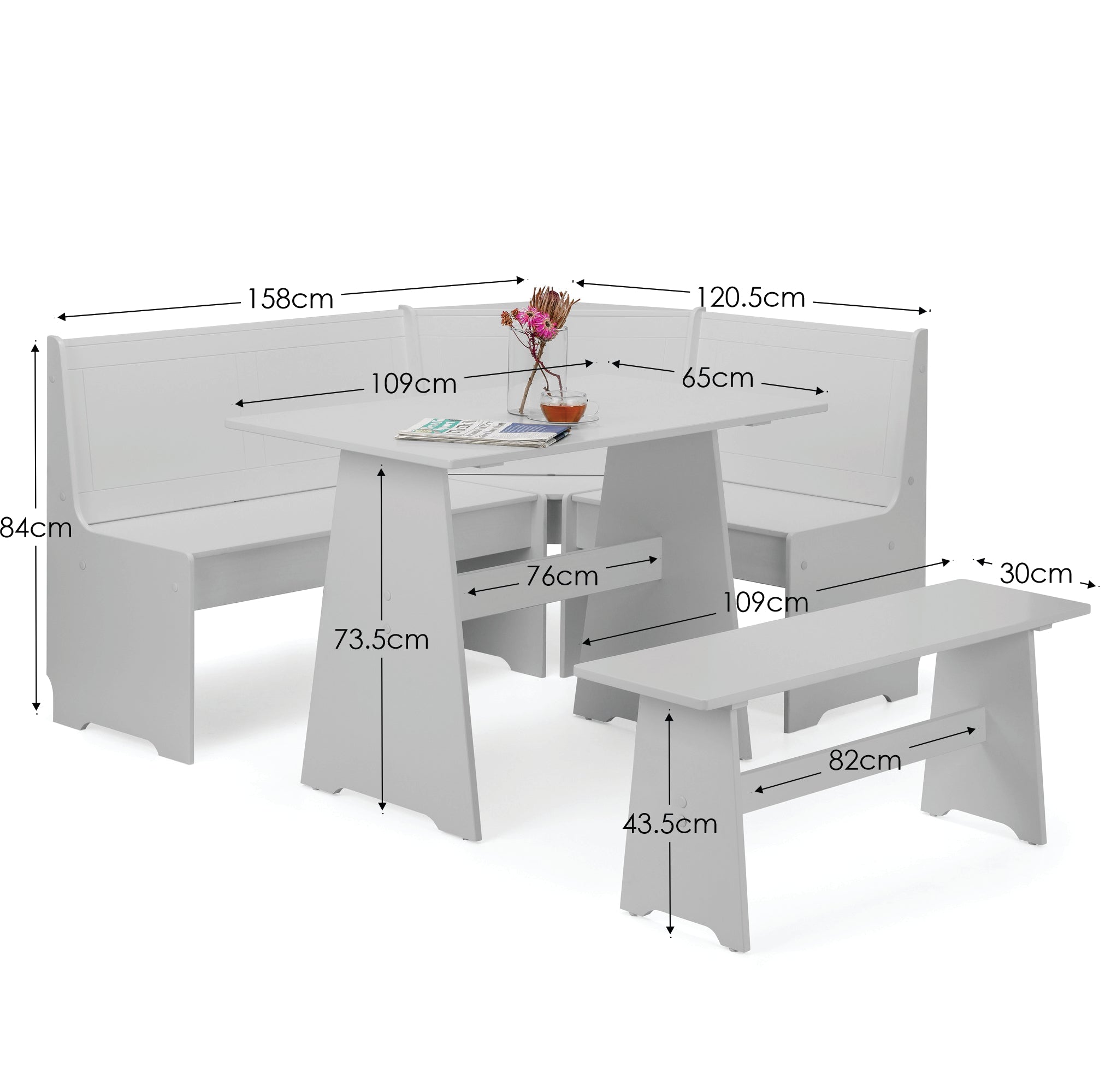 Newport Corner Dining Set With Storage Bench - Dove Grey
