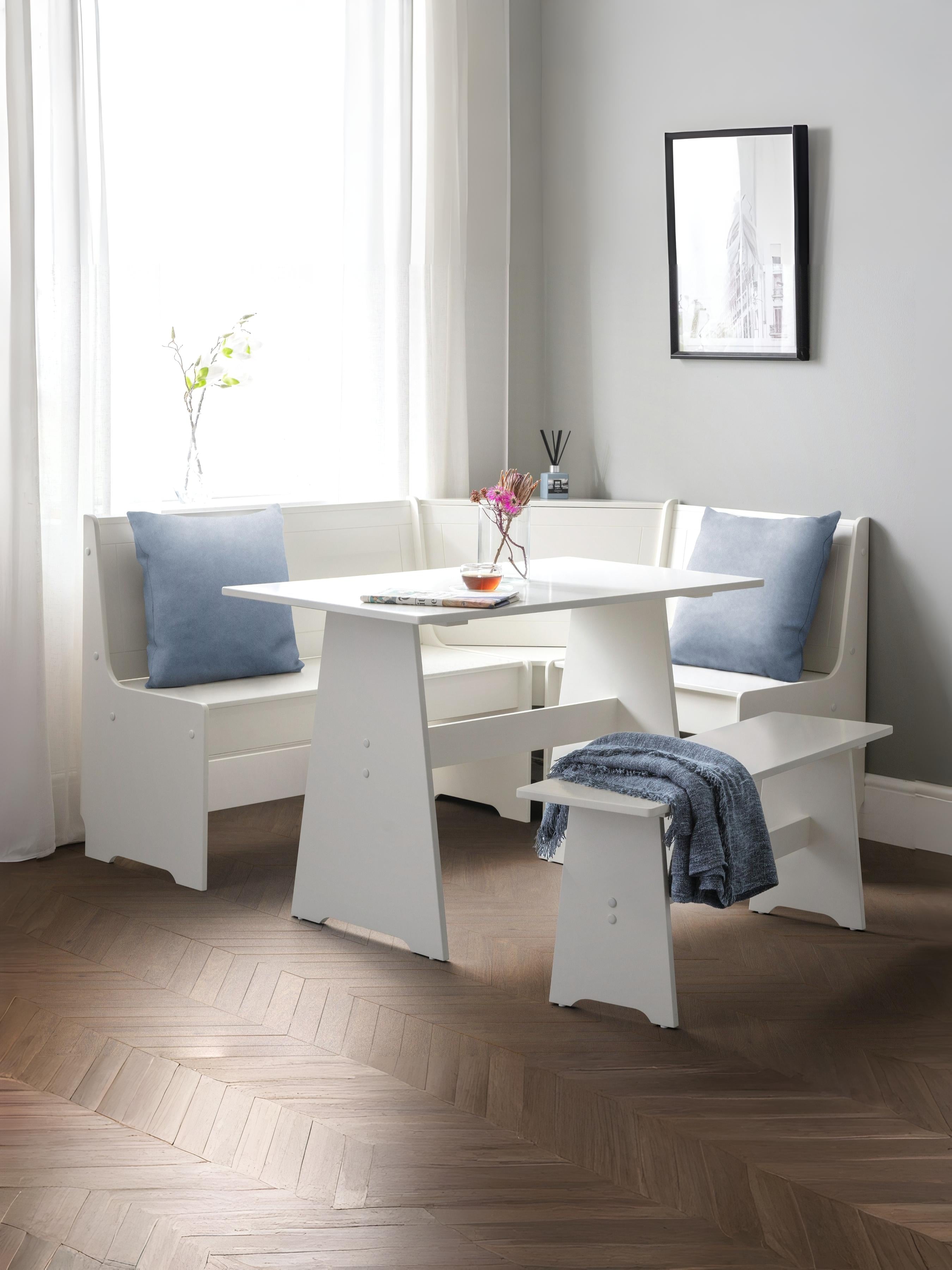 Newport Corner Dining Set With Storage Bench - Surf White