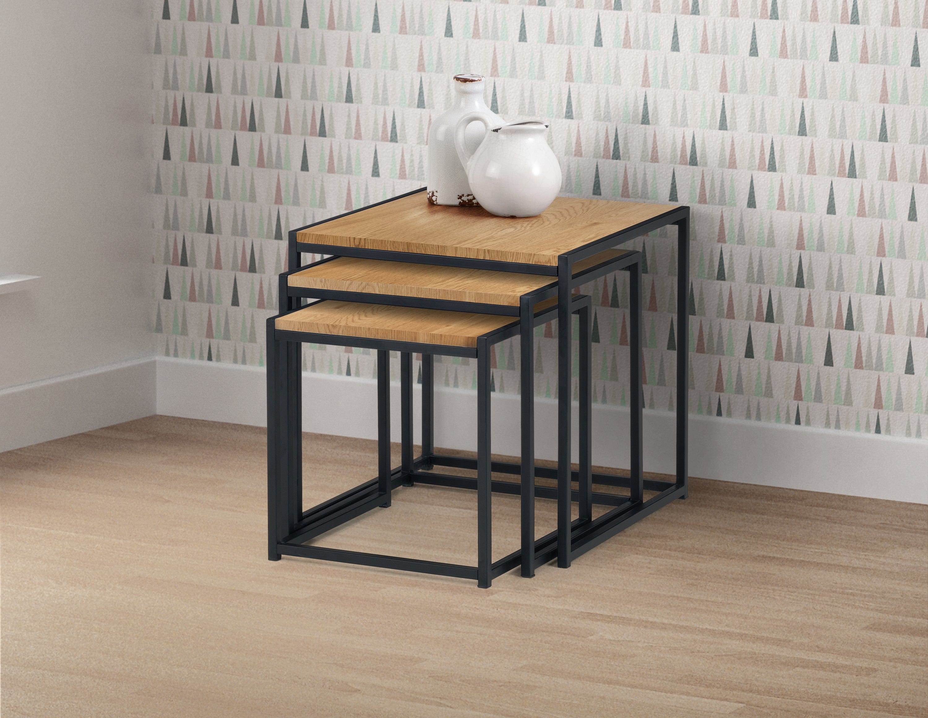 Julian Bowen Nest Of Tables Tribeca Nest Of 3 Tables - Oak Bed Kings