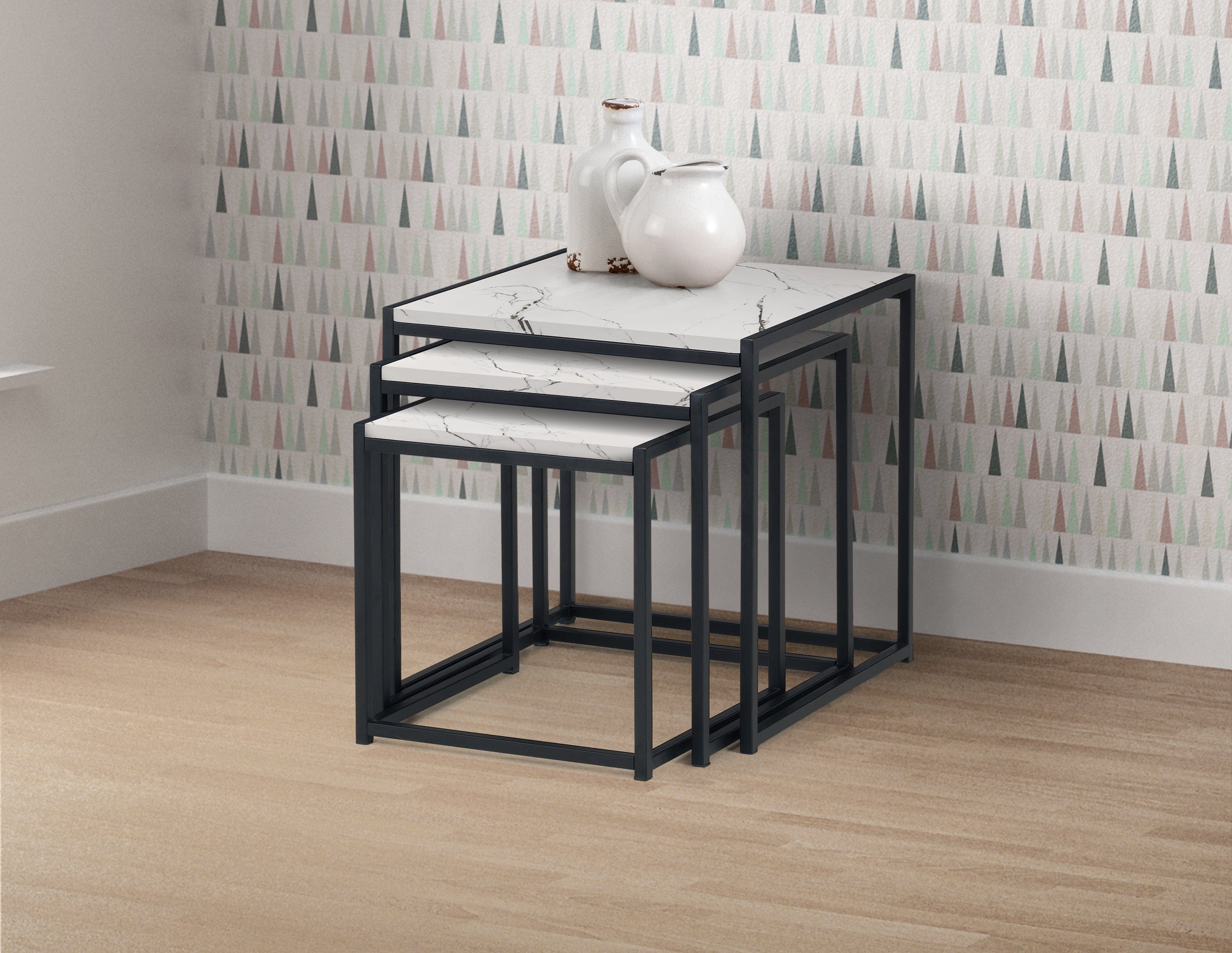 Julian Bowen Nest Of Tables Tribeca Nest Of 3 Tables - White Marble Bed Kings