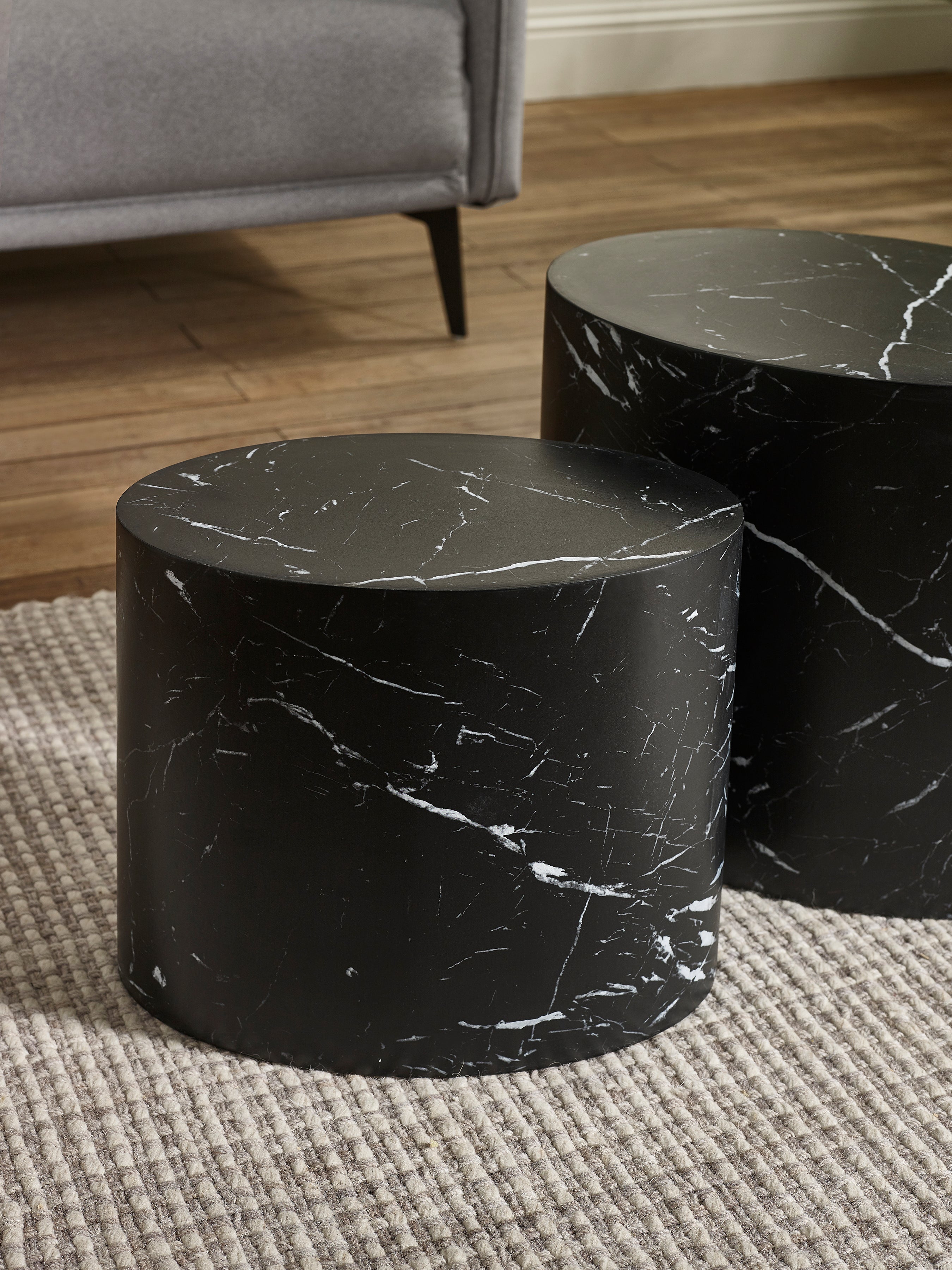 Toba Nest of 2 Black Marble Effect Tables