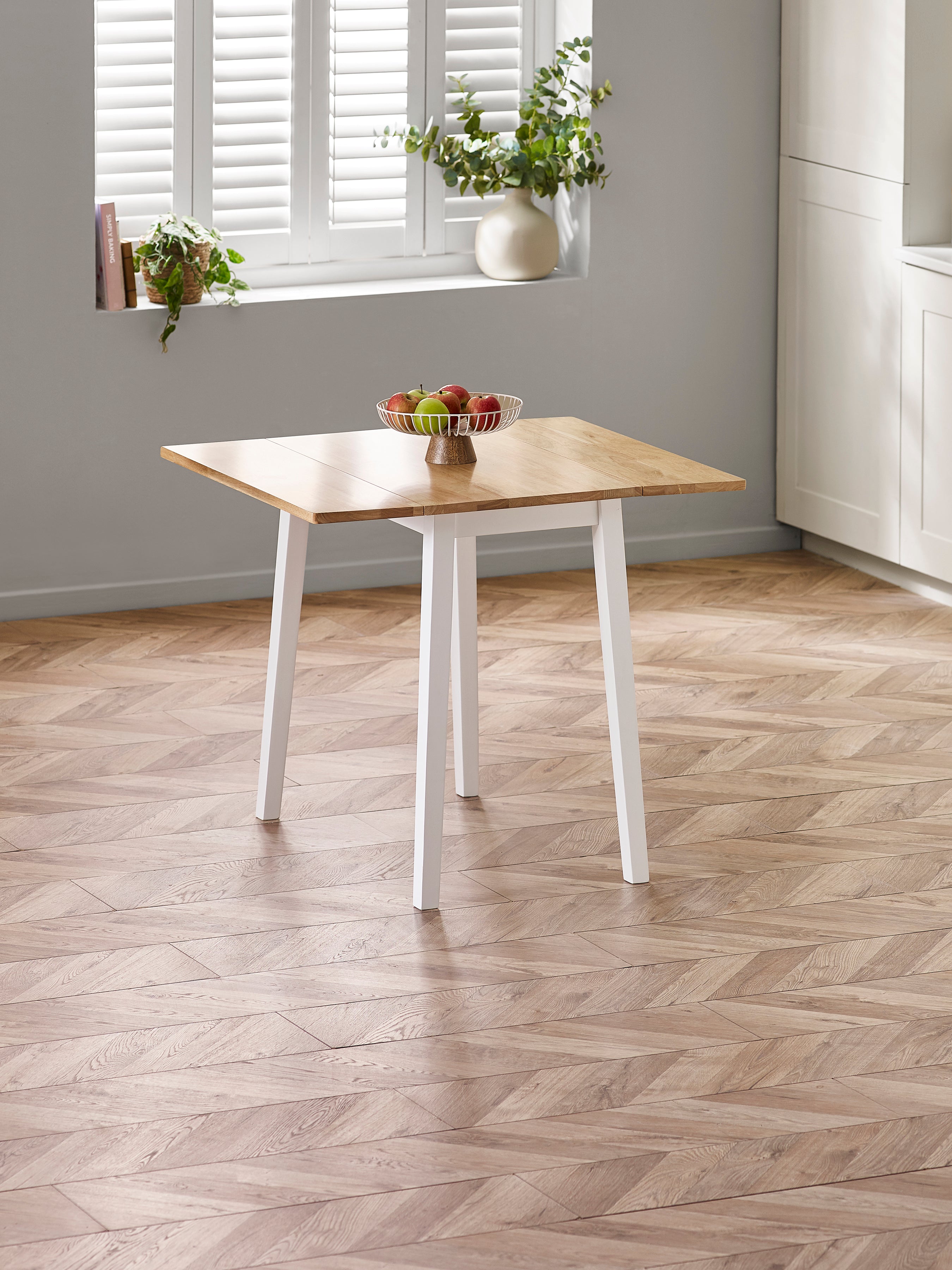 Linwood White and Oak 75cm Drop Leaf Square Extending Dining Table