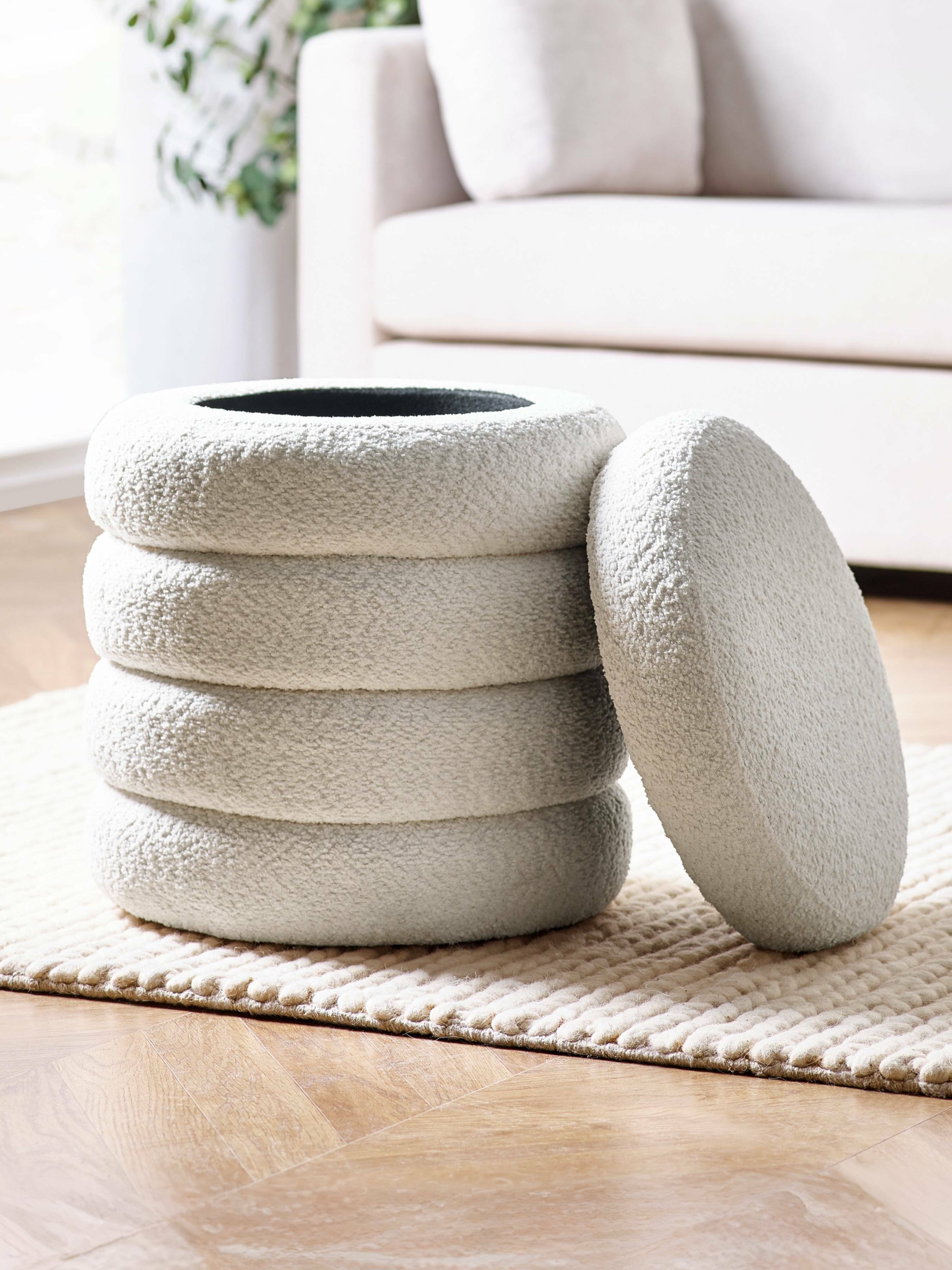 Hailey Ivory Boucle Upholstered 40cm Storage Stool