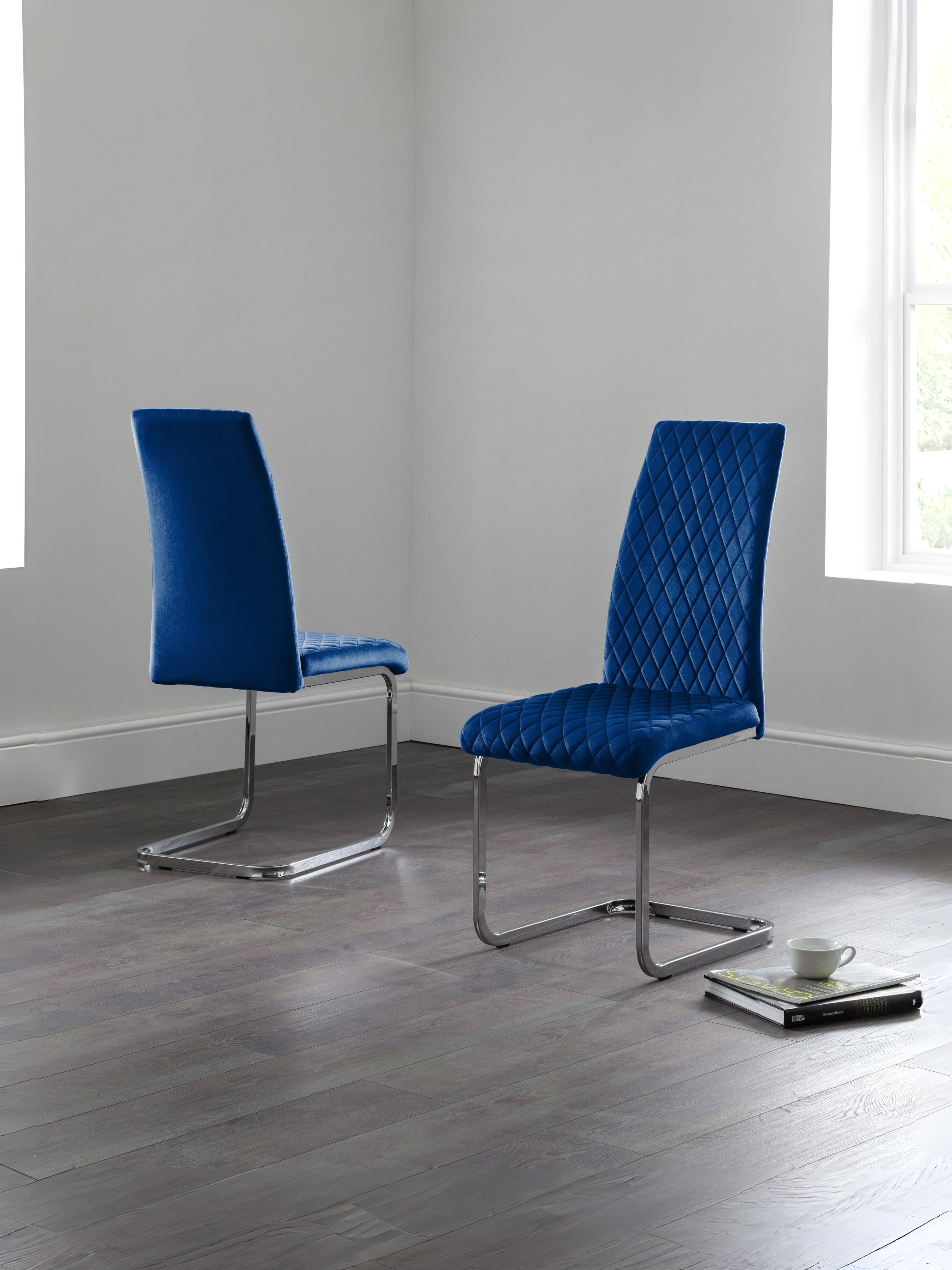 Calabria Velvet Cantilever Chairs - Blue (Set Of 4)