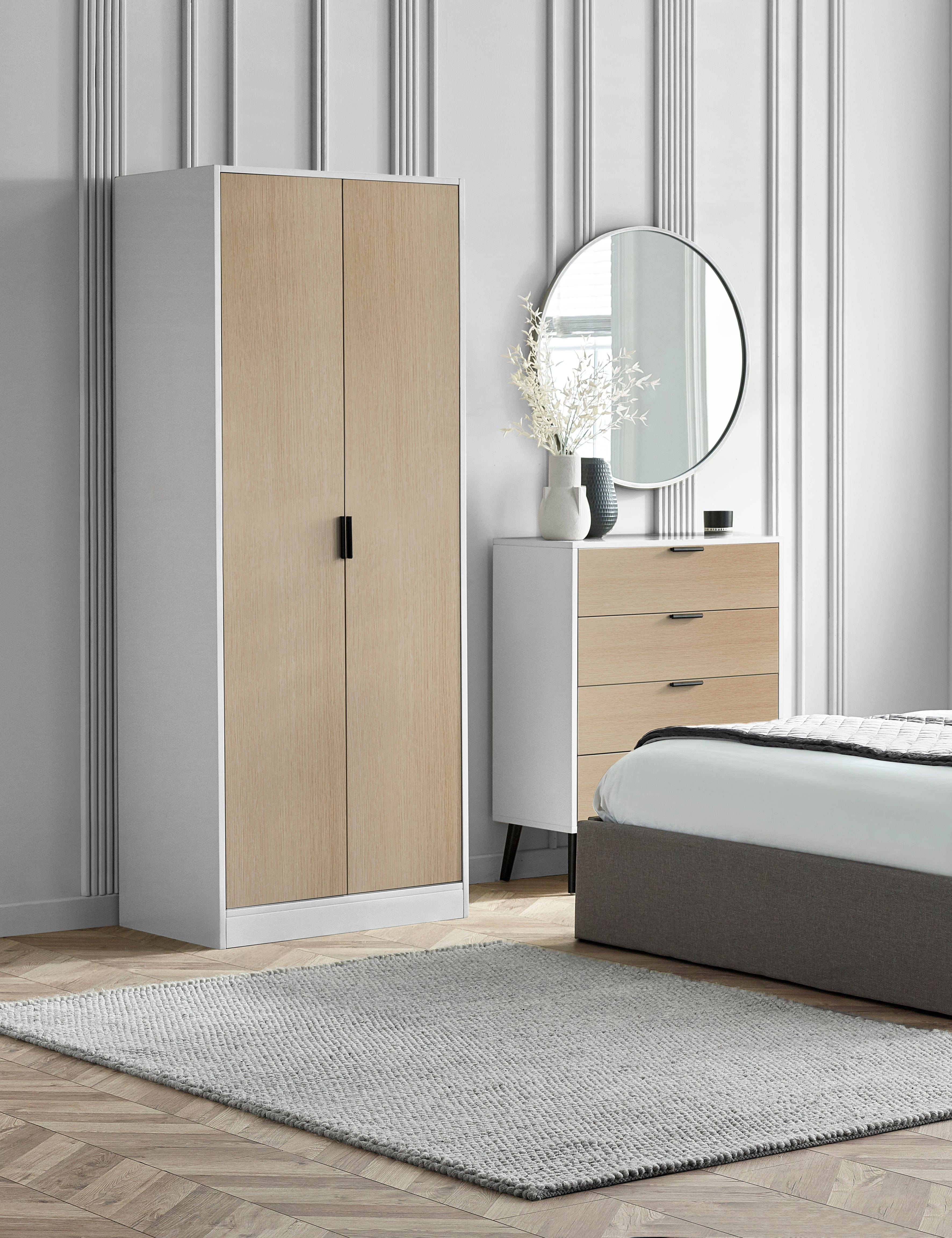 Julian Bowen Wardrobe Alba 2 Door Wardrobe - White/Oak Bed Kings