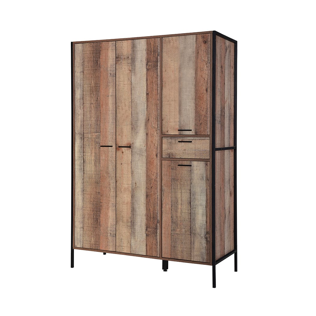 LPD Wardrobe Hoxton 4 Door Wardrobe Distressed Oak Effect Bed Kings