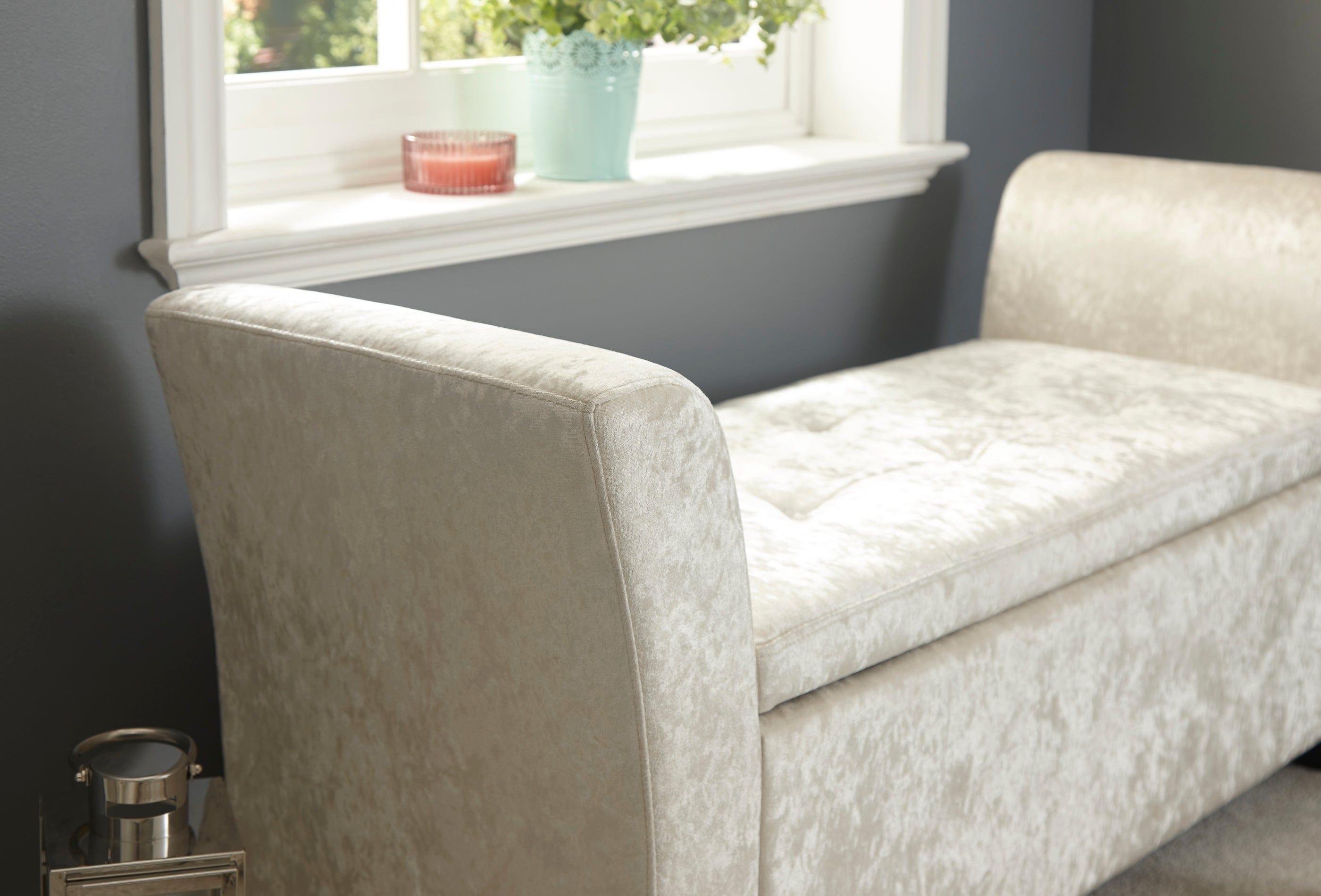 GFW Window Seat Verona Window Seat Oyster Crushed Velvet Bed Kings