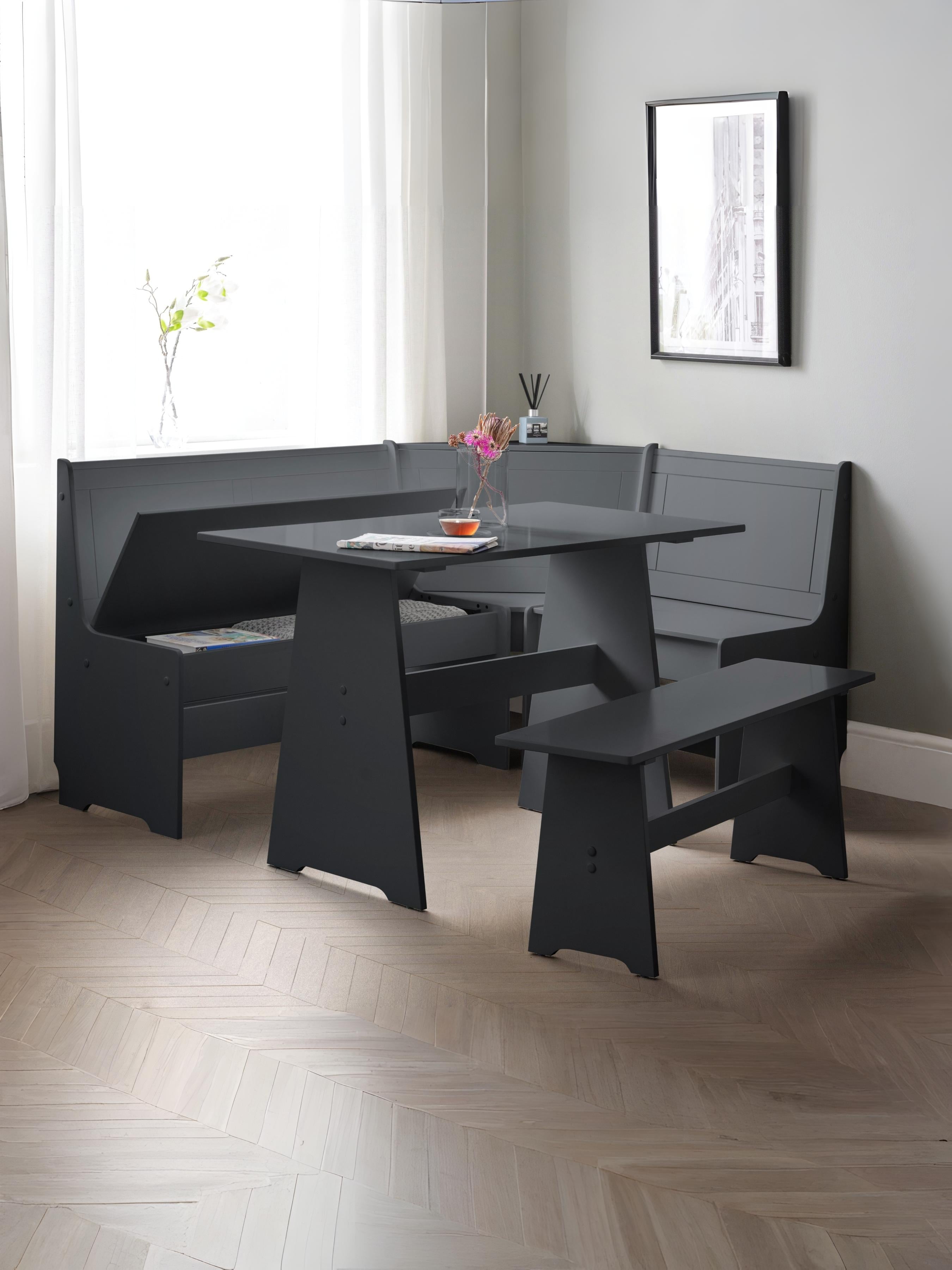 Newport Corner Dining Set With Storage Bench - Anthracite