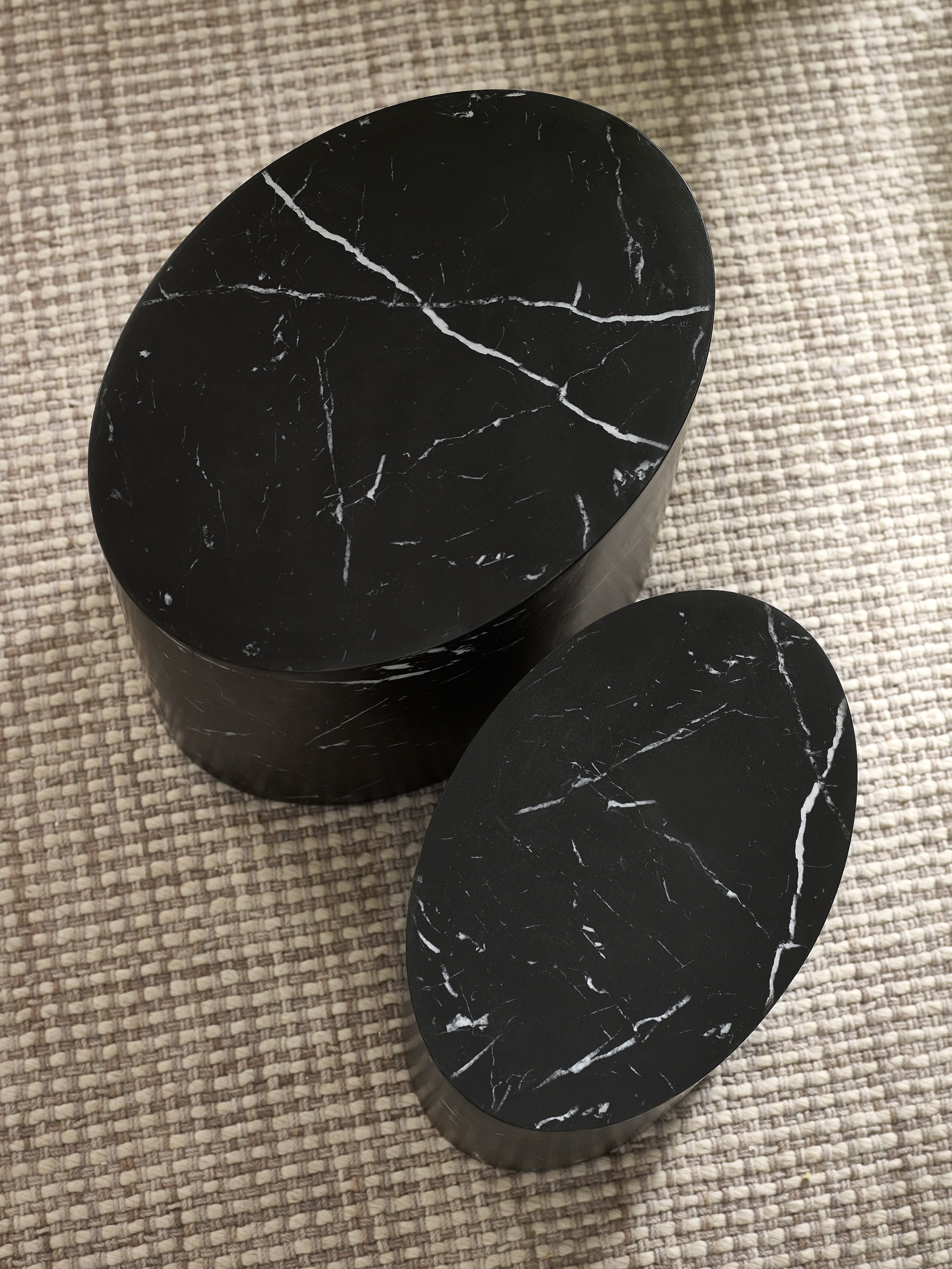 Toba Nest of 2 Black Marble Effect Tables