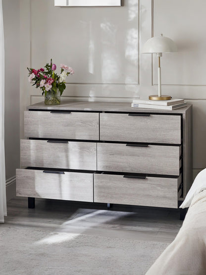 Bali 6 Drawer Wide Chest - Grey Oak