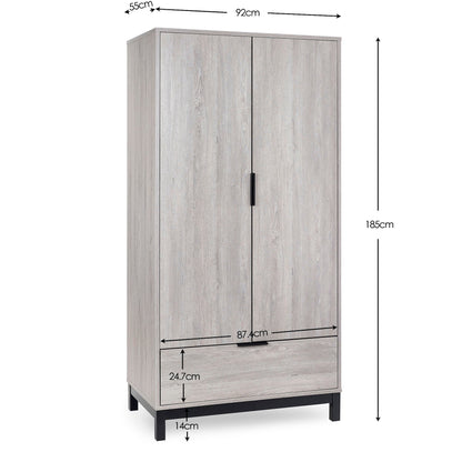 Bali 2 Door 1 Drawer Wardrobe - Grey Oak