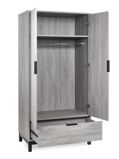 Bali 2 Door 1 Drawer Wardrobe - Grey Oak