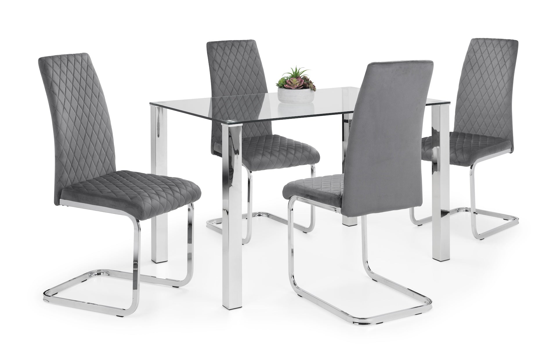 Calabria Velvet Cantilever Chairs - Grey (Set Of 4)