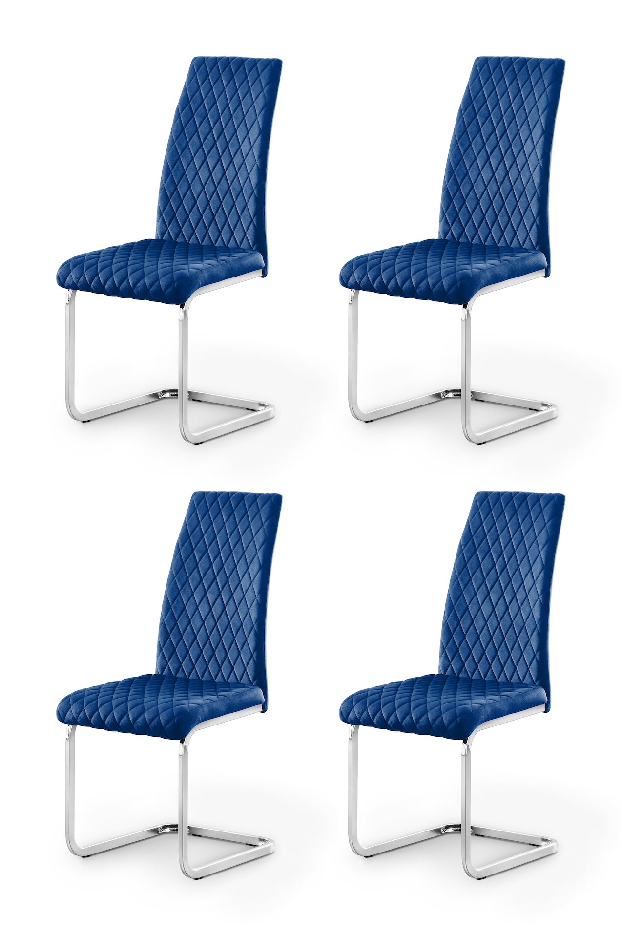 Calabria Velvet Cantilever Chairs - Blue (Set Of 4)