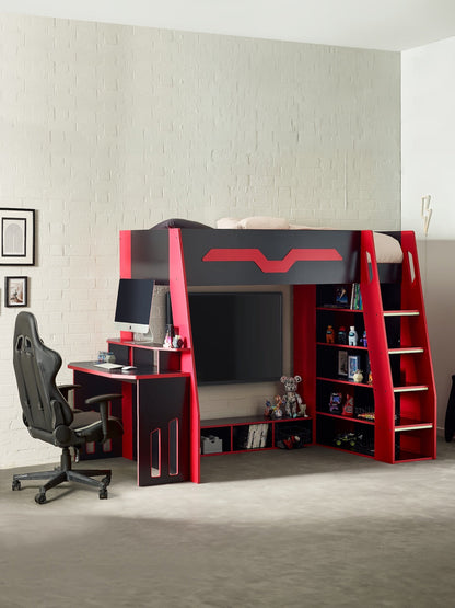 Eagle Single Gaming Highsleeper Bed - Black and Red