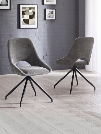 Jonah Grey Chenille Upholstered Dining Chairs (Set of 2)