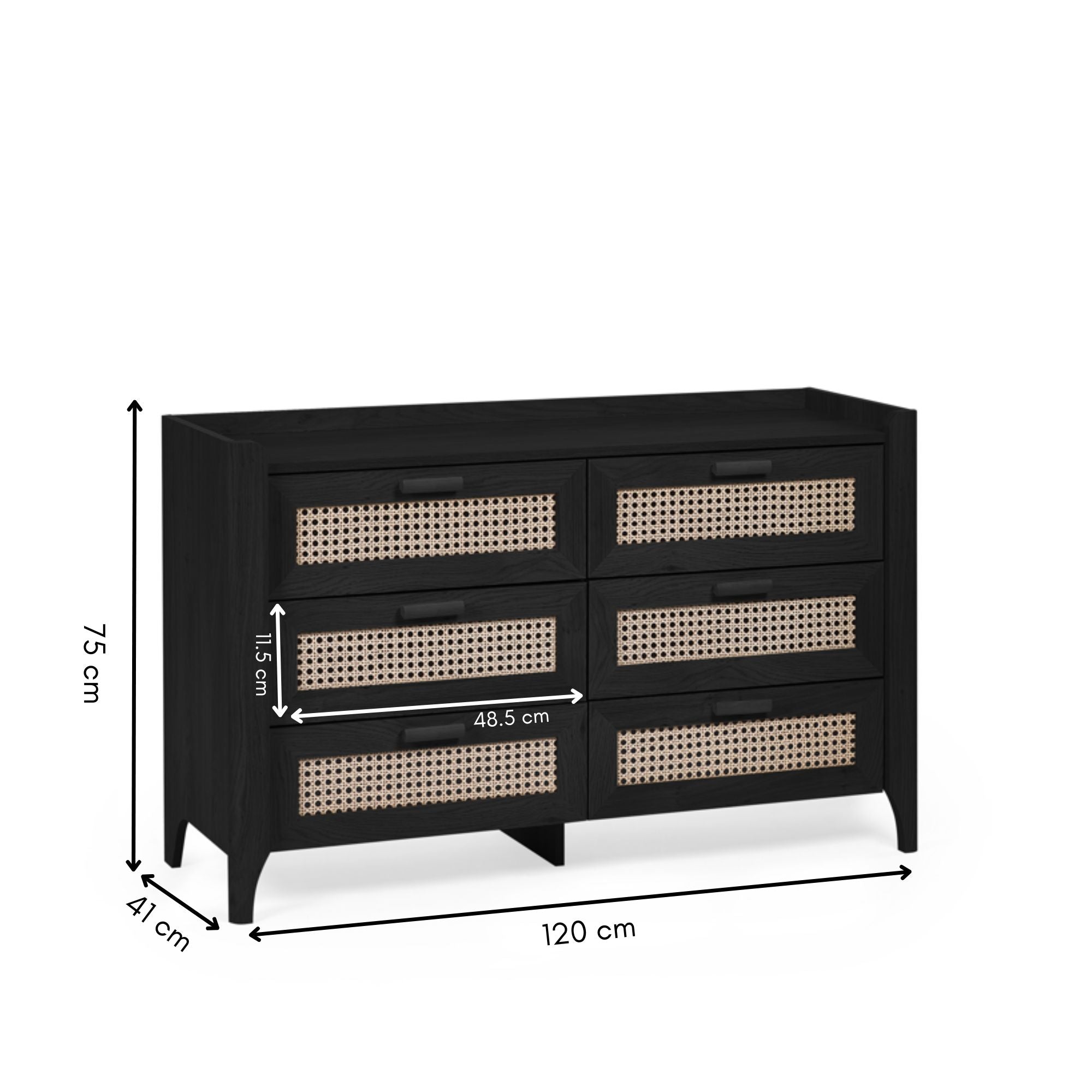 Sydney 6 Drawer Wide Chest - Black Ash