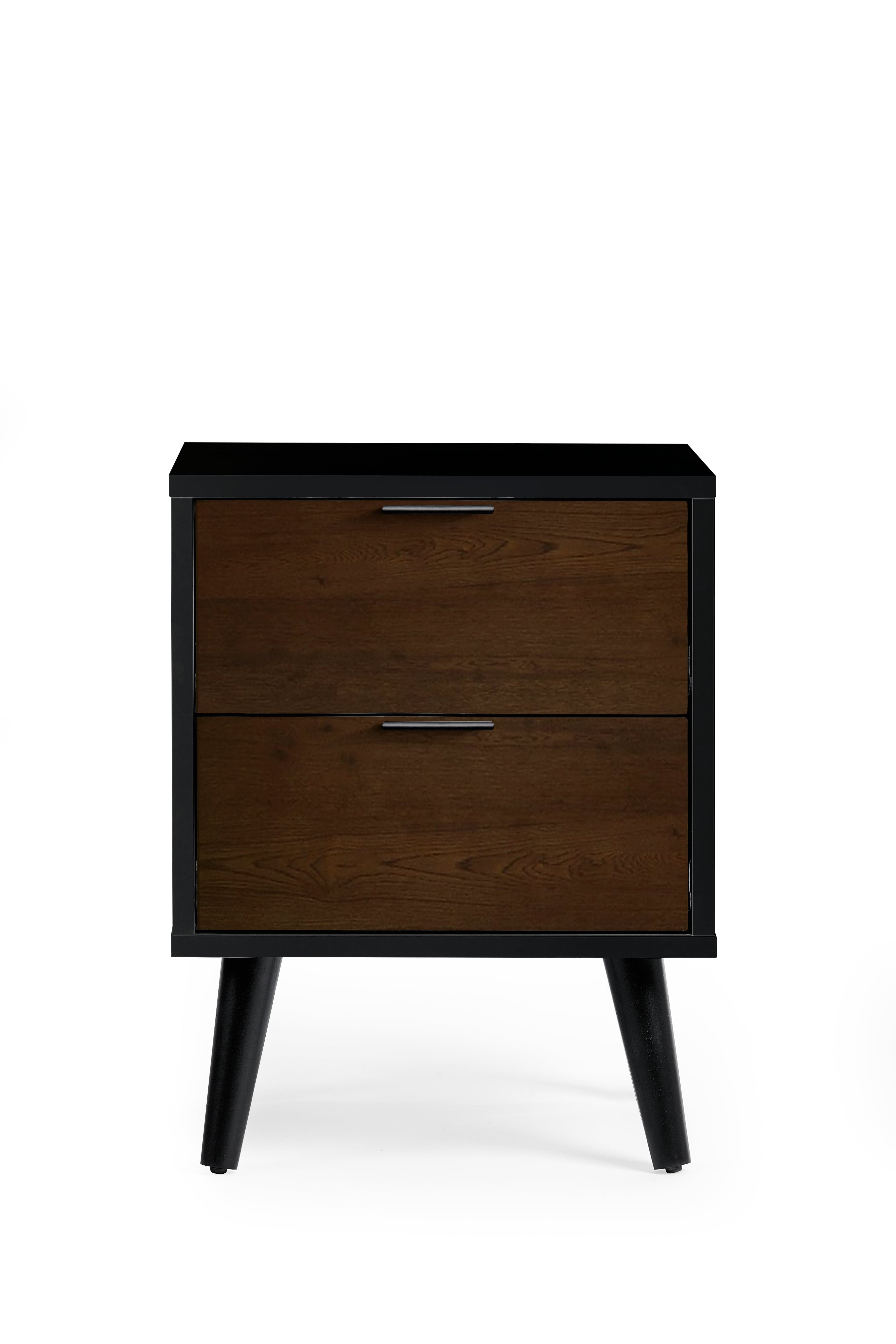 Julian Bowen Bedside Table Alba 2 Drawer Bedside - Walnut/Black Bed Kings