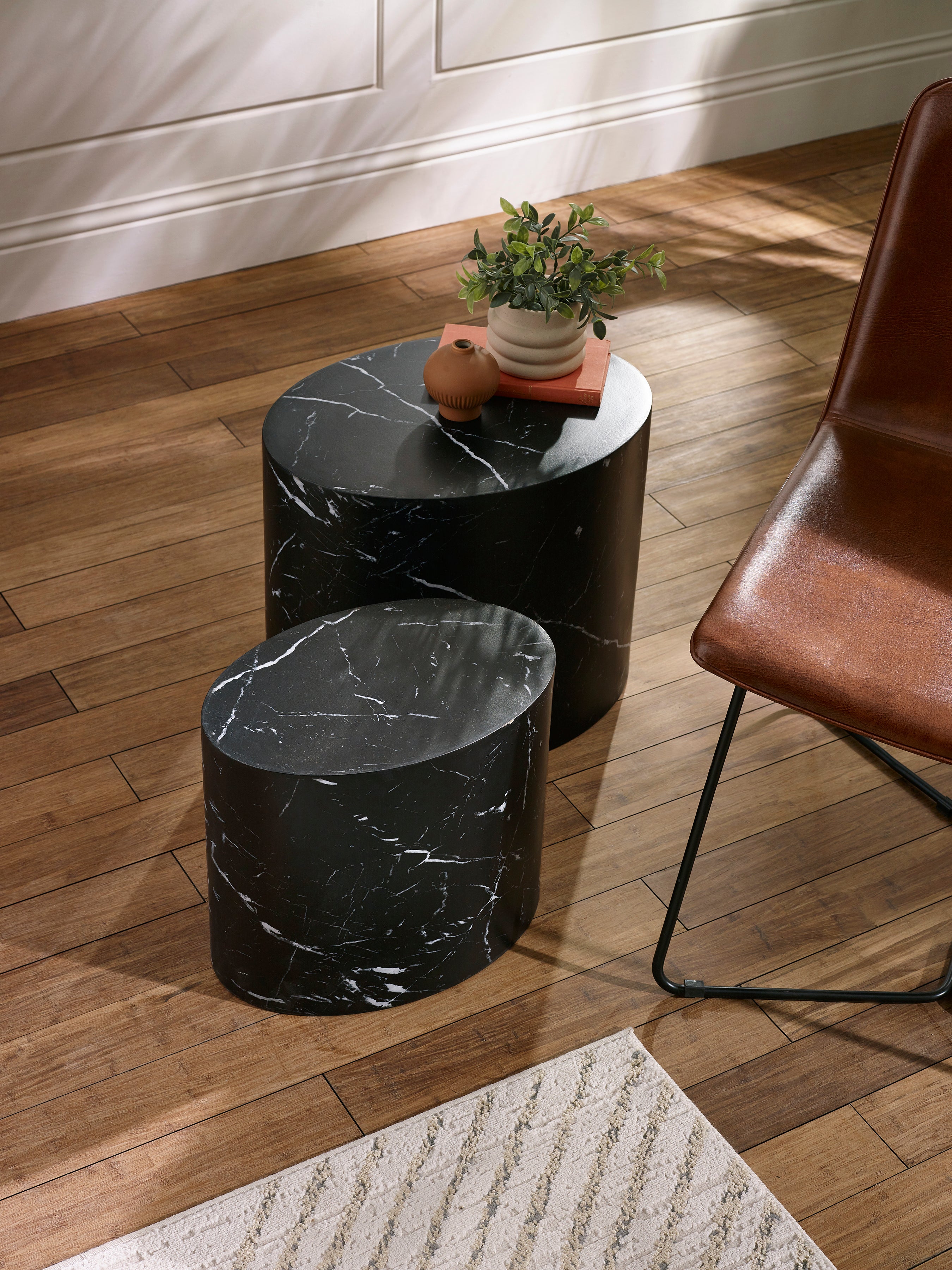 Toba Nest of 2 Black Marble Effect Tables