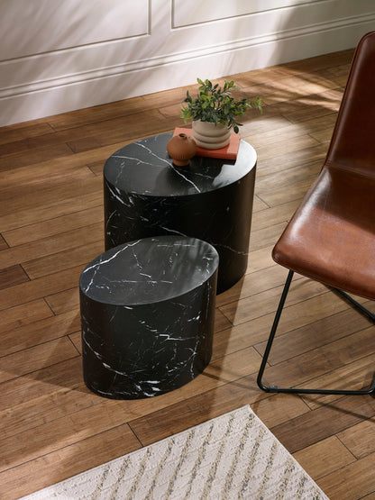 Toba Nest of 2 Black Marble Effect Tables