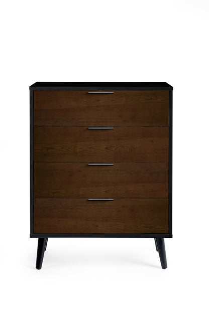 Julian Bowen Chest Of Drawers Alba 4 Drawer Wide Chest - Walnut/Black Bed Kings