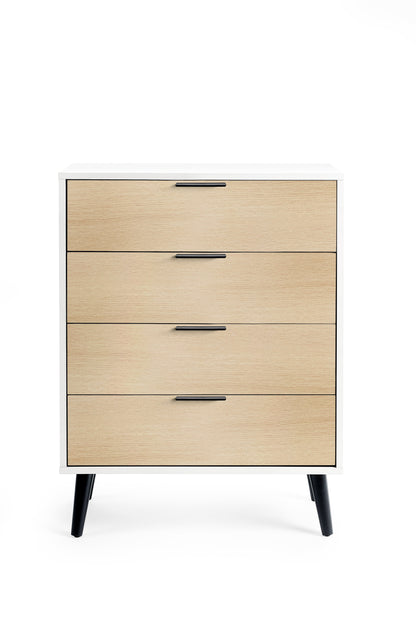 Julian Bowen Chest Of Drawers Alba 4 Drawer Wide Chest - White/Oak Bed Kings