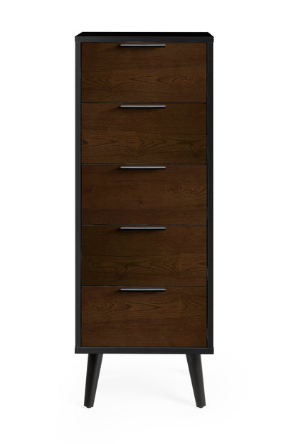 Julian Bowen Chest Of Drawers Alba 5 Drawer Narrow Chest - Walnut/Black Bed Kings