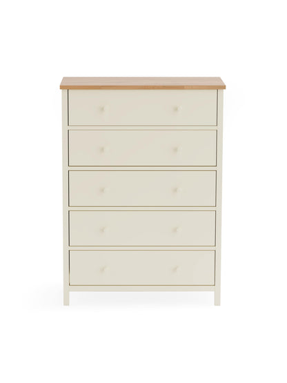 Julian Bowen Chest Of Drawers Coxmoor 5 Drawer Wide Chest - Ivory and Oak Bed Kings