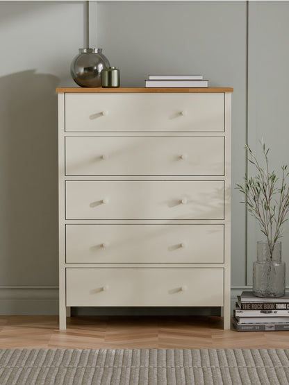 Julian Bowen Chest Of Drawers Coxmoor 5 Drawer Wide Chest - Ivory and Oak Bed Kings
