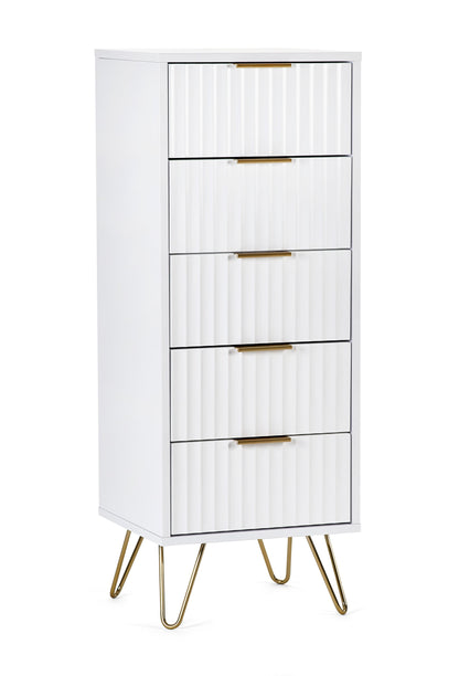 Julian Bowen Chest Of Drawers Murano 5 Drawer Tallboy - Matt White Bed Kings