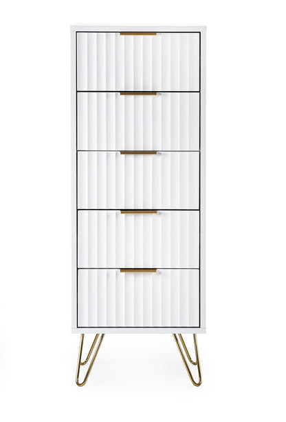 Julian Bowen Chest Of Drawers Murano 5 Drawer Tallboy - Matt White Bed Kings
