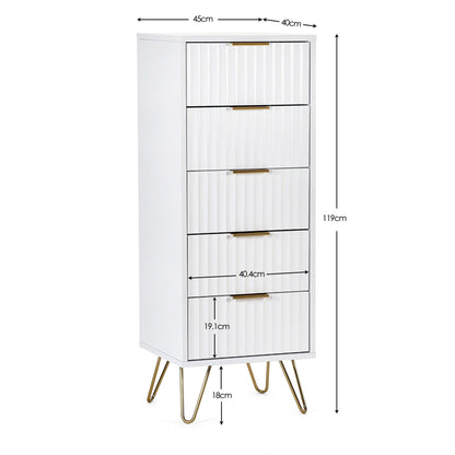 Julian Bowen Chest Of Drawers Murano 5 Drawer Tallboy - Matt White Bed Kings