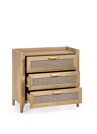 Julian Bowen Chest Of Drawers Sydney 3 Drawer Chest - Rattan Effect Bed Kings